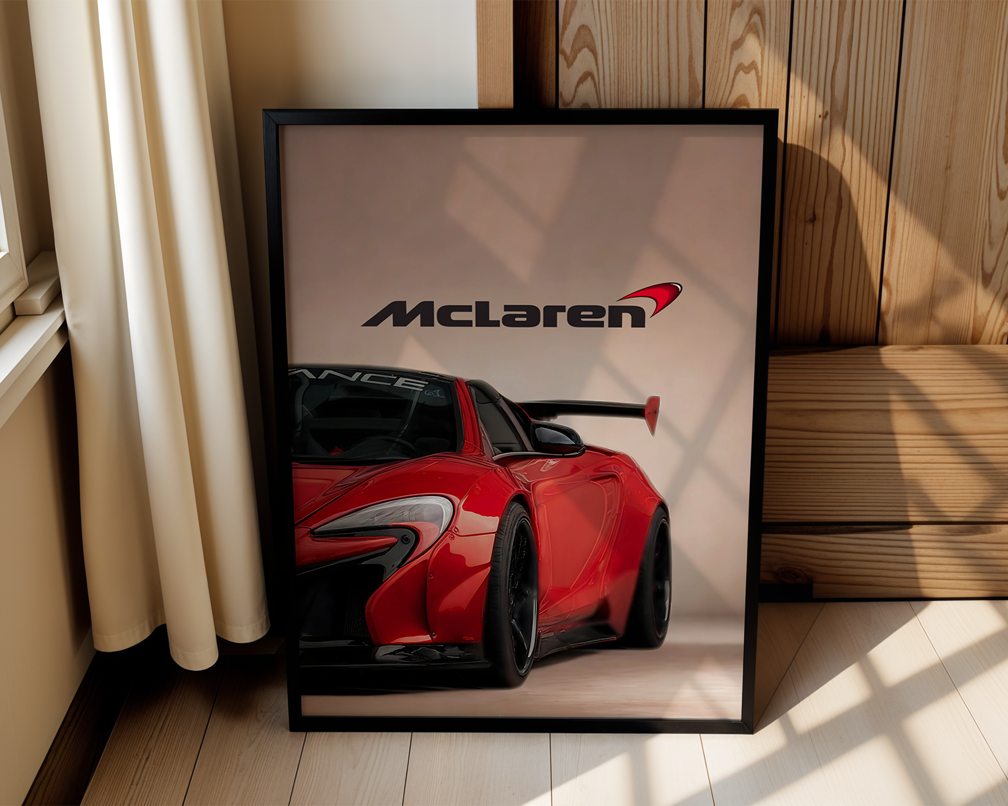 Modern Framed Automotive Poster – Mclaren in Clean Studio Aesthetic