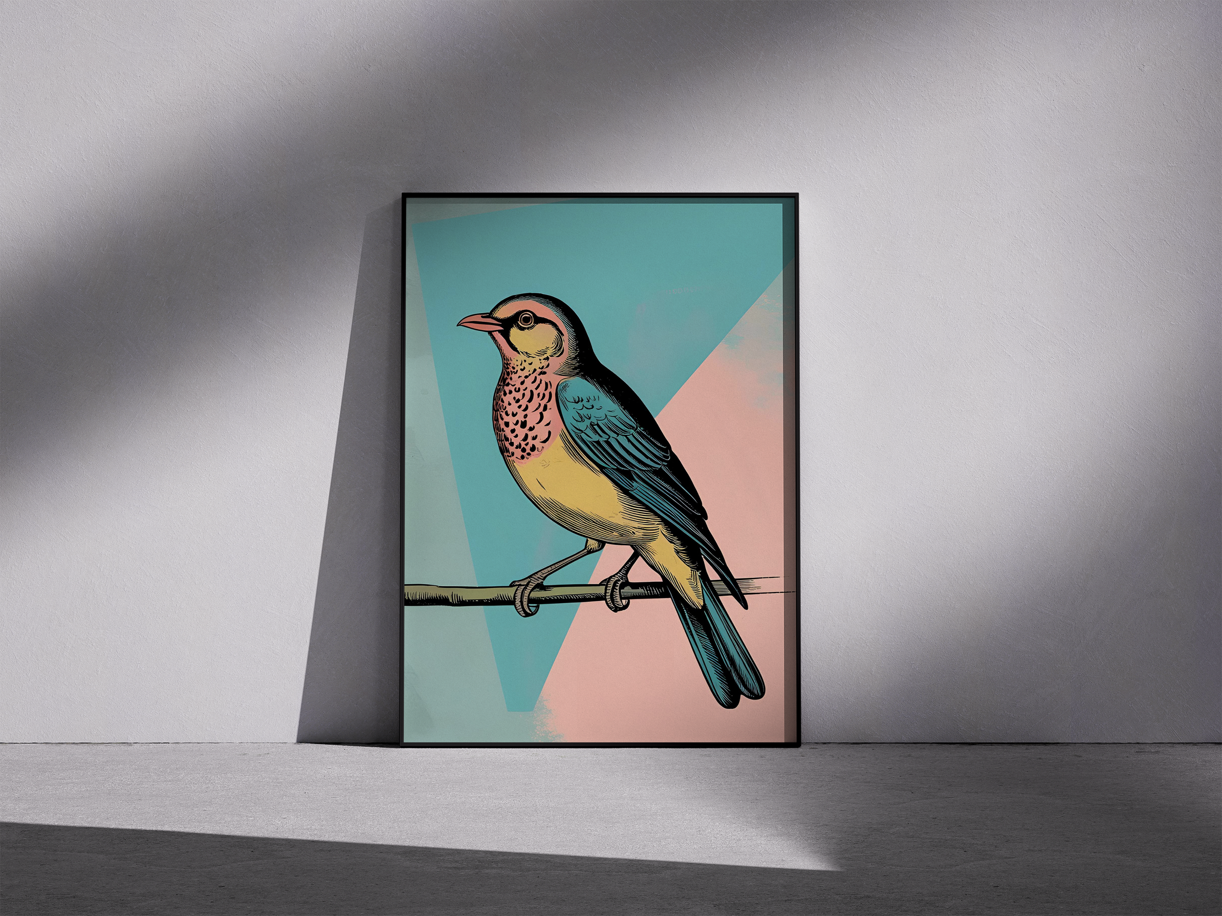 Feathered Pop - Colorful Bird Framed Wall Art - Retro Pastel Illustration