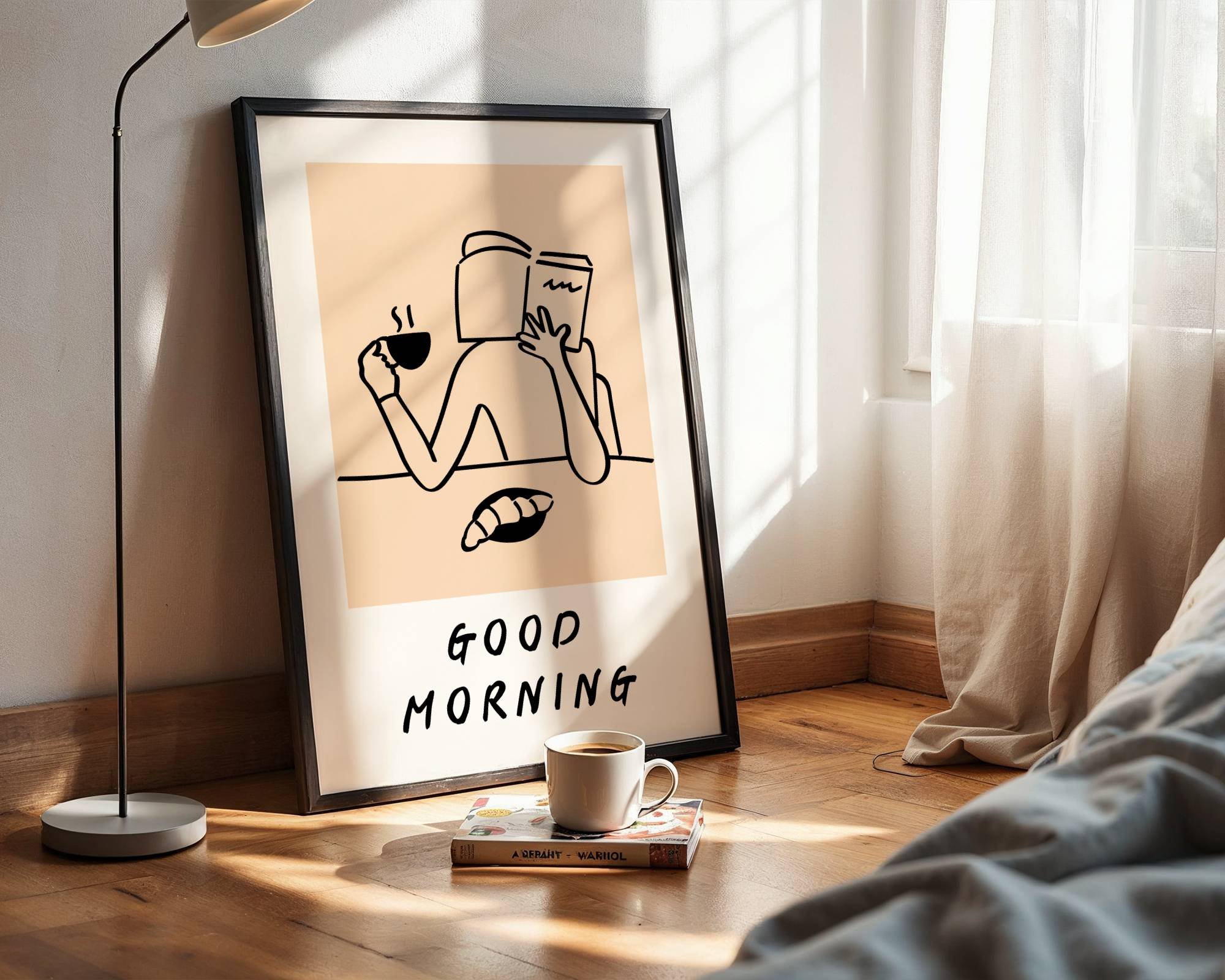 Good Morning Minimalist Coffee & Book Framed Art