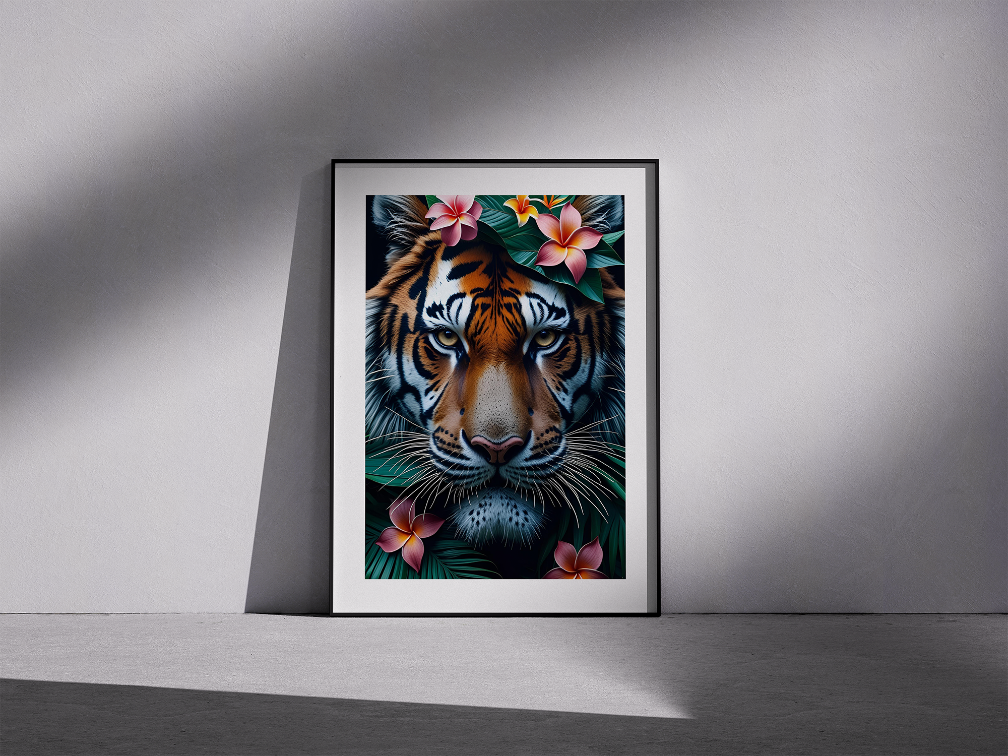 Wild Bloom – Jungle Tiger Framed Poster in Floral Fusion