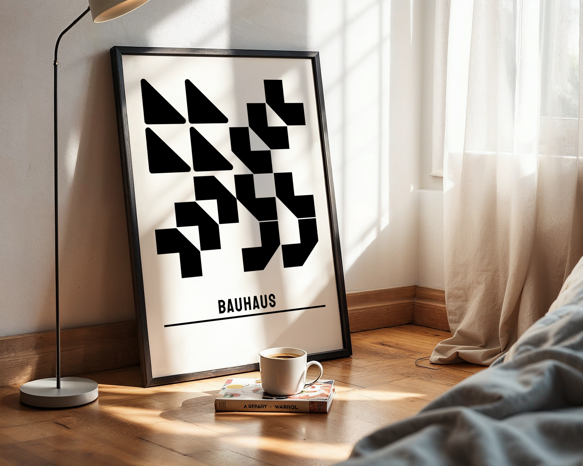 Modern Bauhaus Geometric Framed Wall Art – Abstract Shapes Print