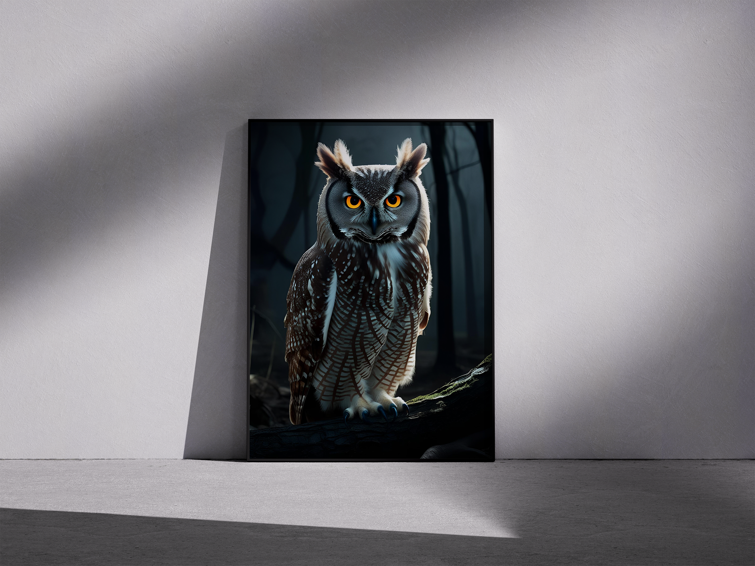 Framed Owl Poster – Eyes of the Forest - Dark Woodland Wall Decor