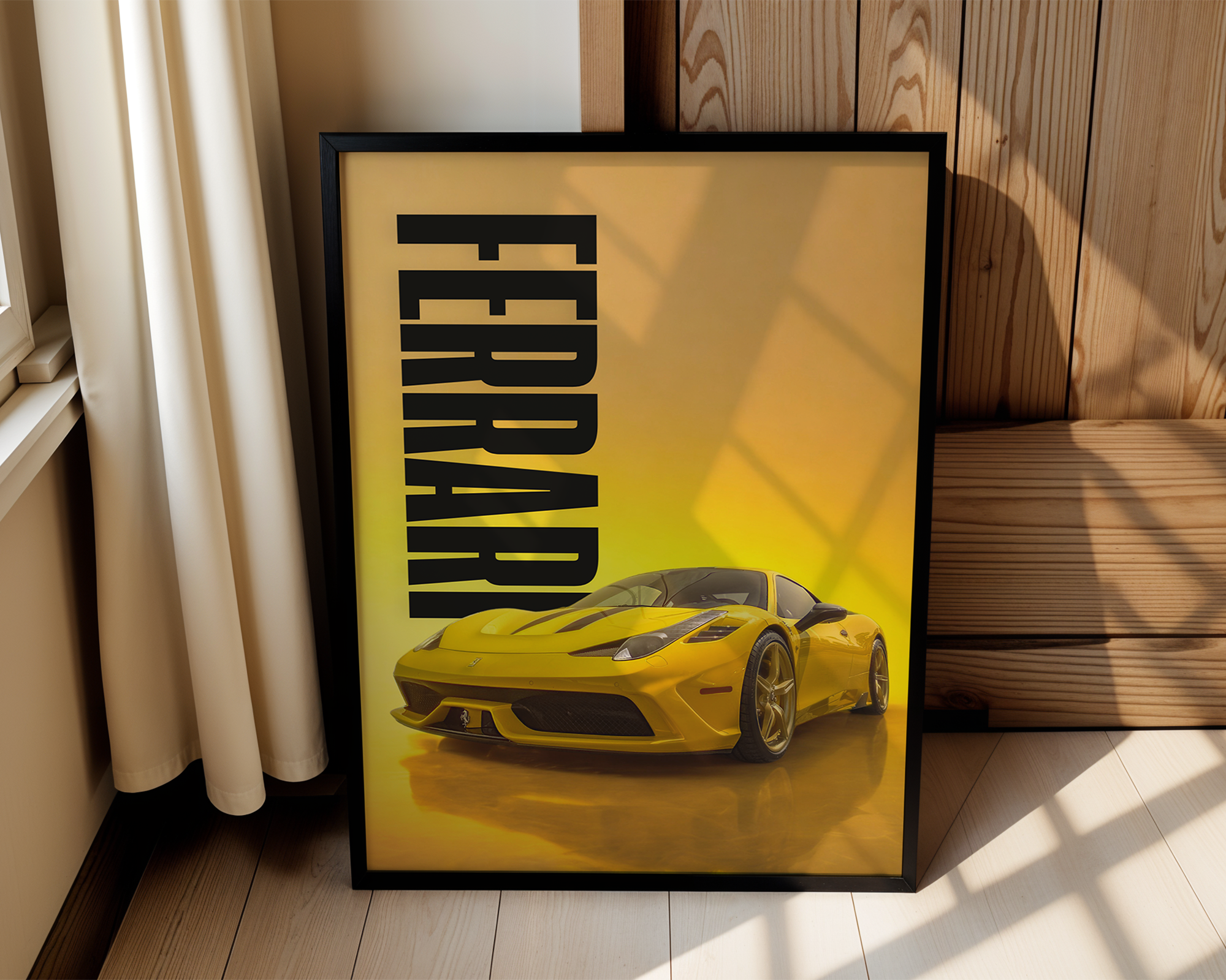 Modern Framed Automotive Poster – Ferrari in Clean Studio Aesthetic
