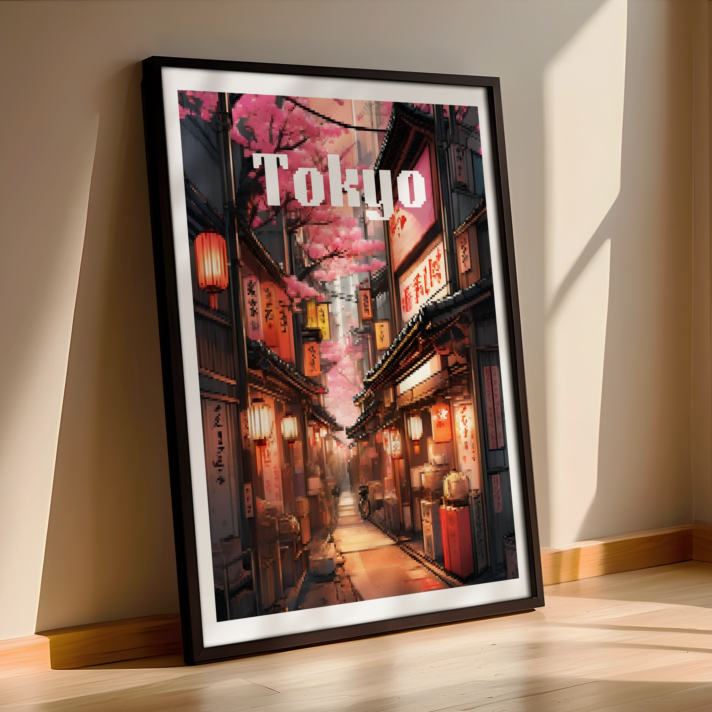 Pixelated Tokyo Illustration Poster – A Modern Framed Art
