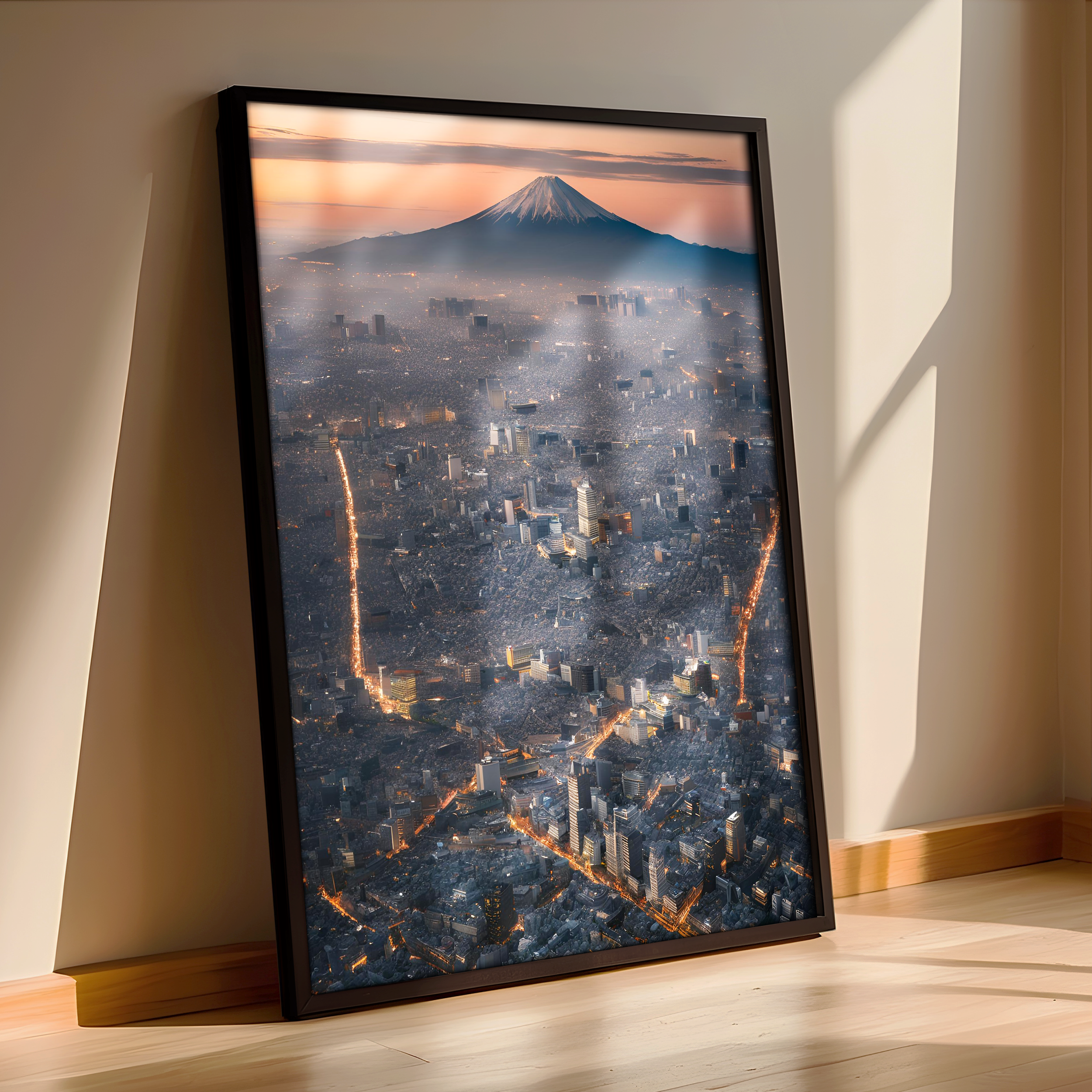 Tokyo at Dusk with Mount Fuji – Framed Poster - Japanese Skyline Wall Art
