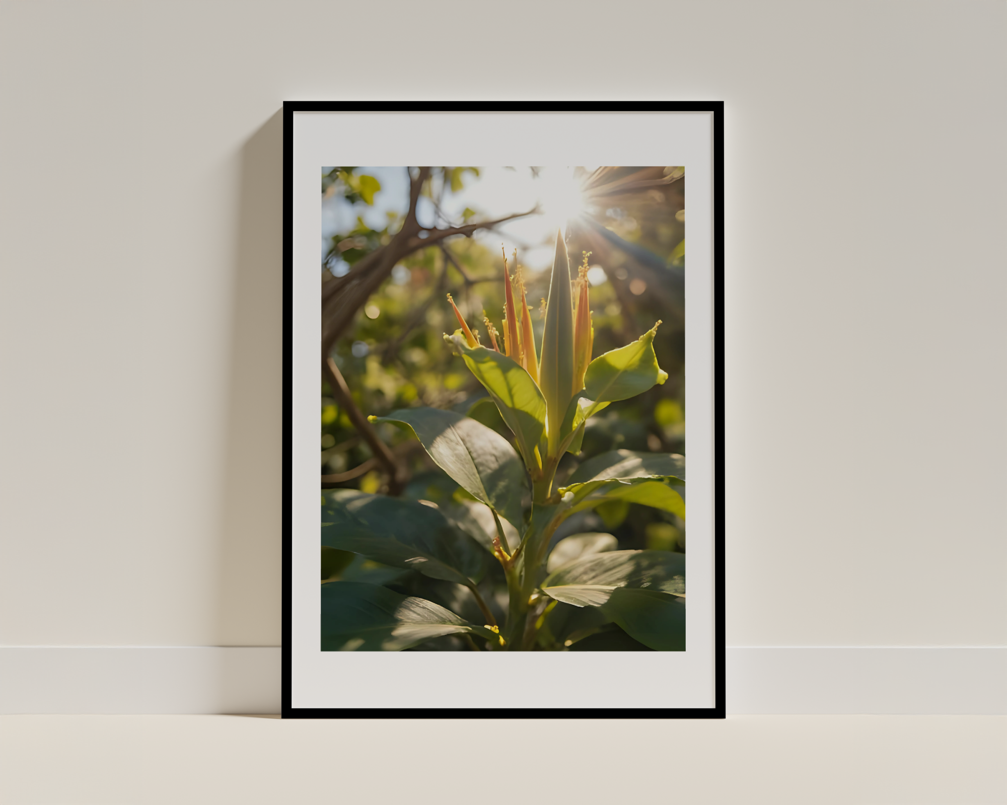 Sunlit Green Plant Framed Poster