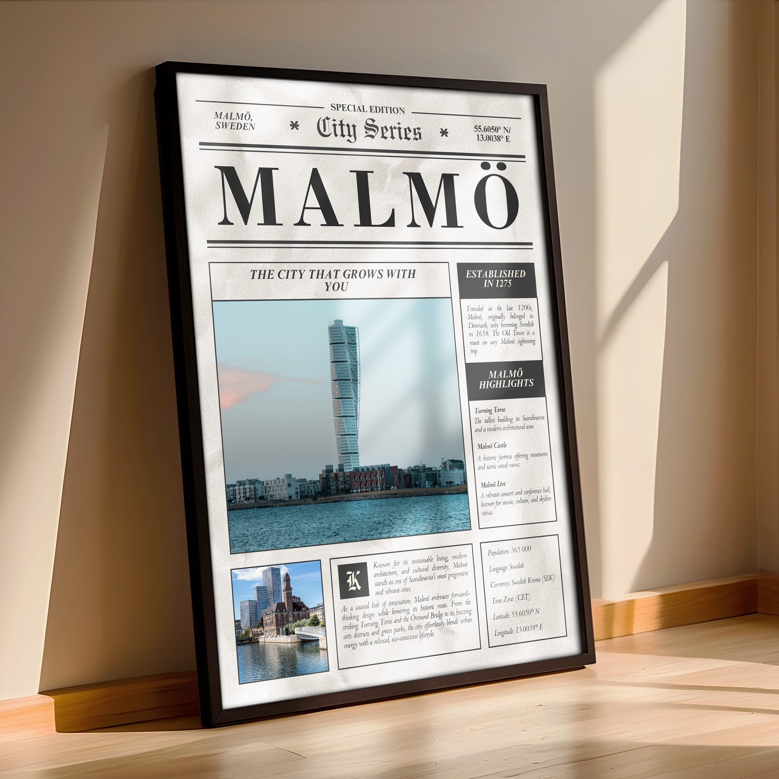 Framed Malmö Poster - Timeless City Wall Art - Aesthetic Poster