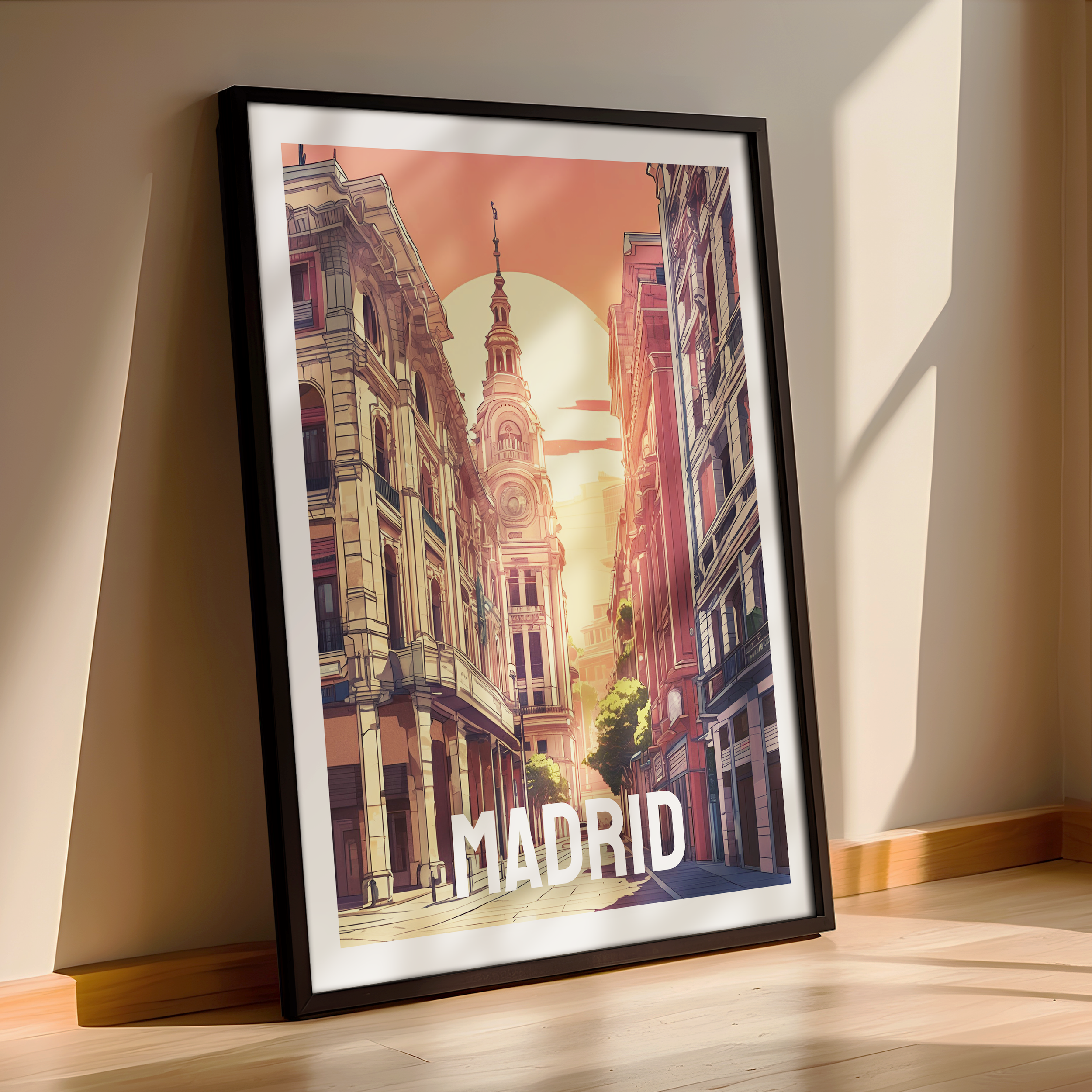 Illustrated Madrid Poster – A Modern Framed Print