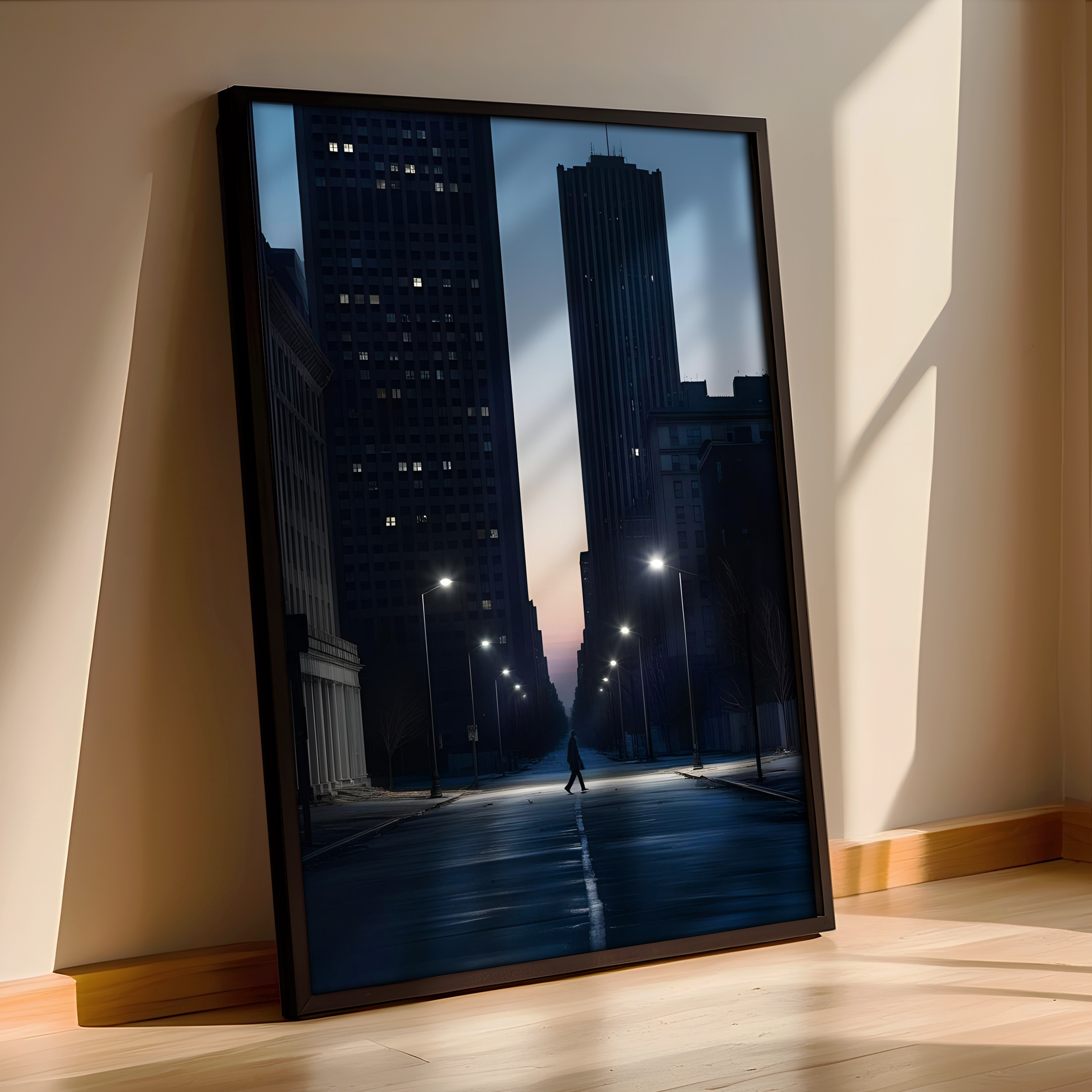 City Silence – Urban Minimalist Night Photography – Framed Wall Art