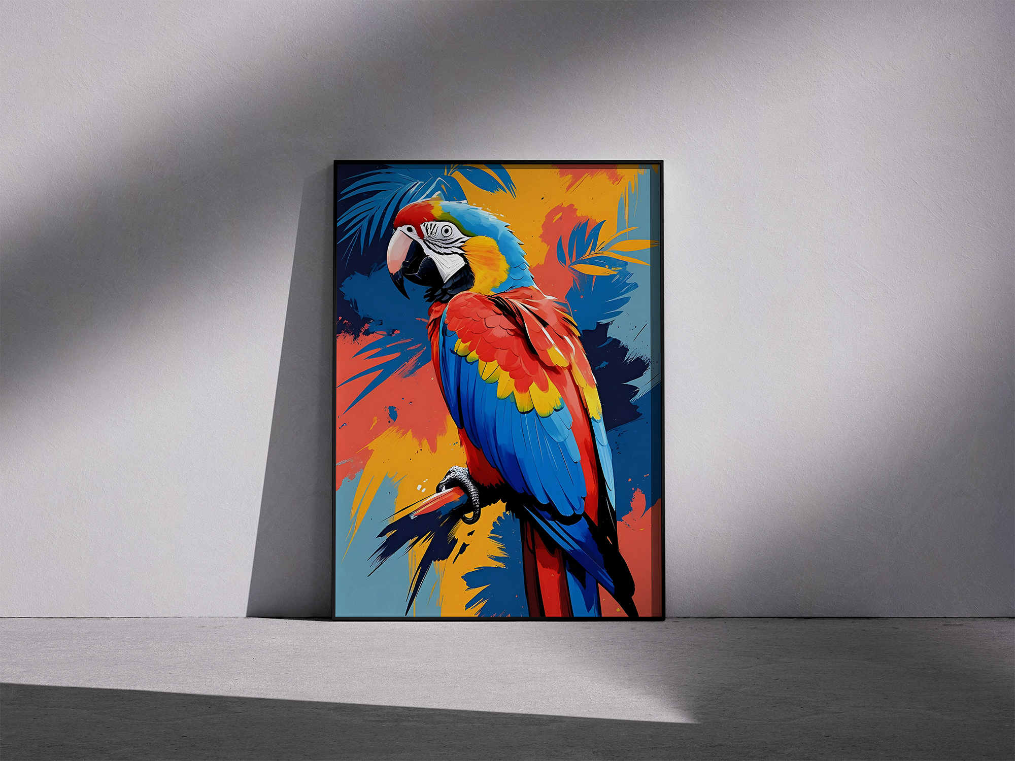 Tropic Rhapsody – Bold Parrot Framed Poster in Brushstroke Style