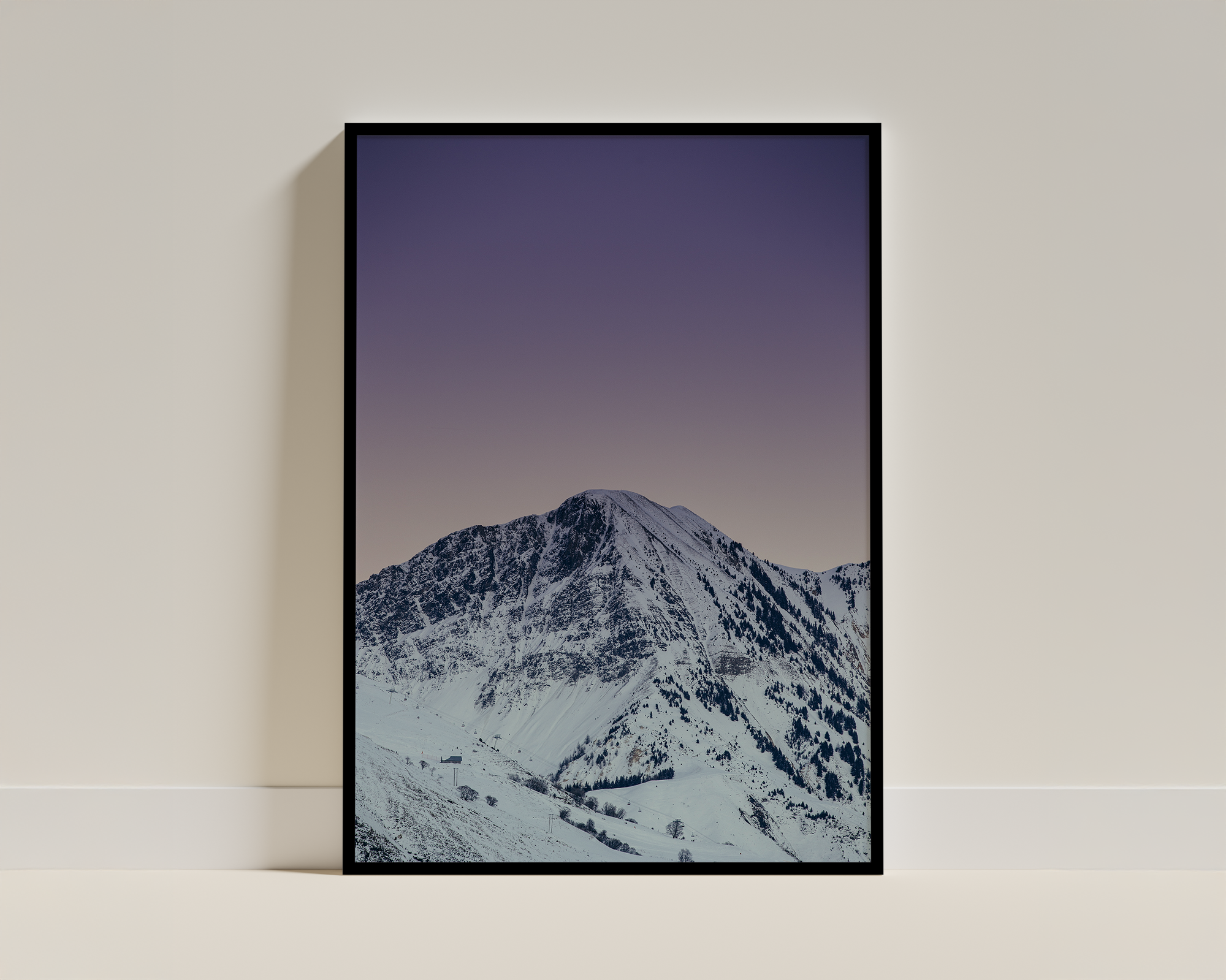Snowy Peak Under a Lavender Sky – Framed Poster