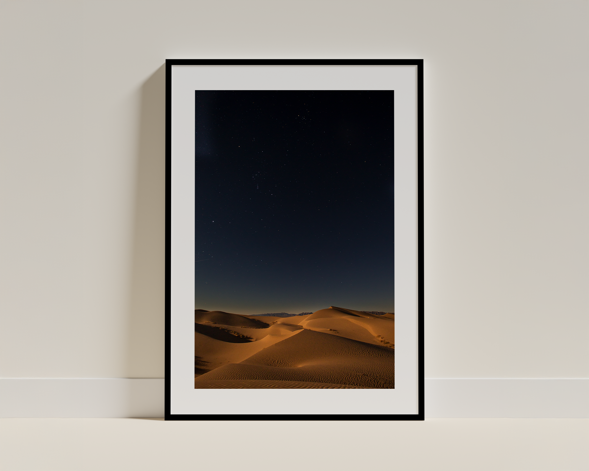 Desert Dreams – Framed Starry Night Over Sand Dunes Art Print