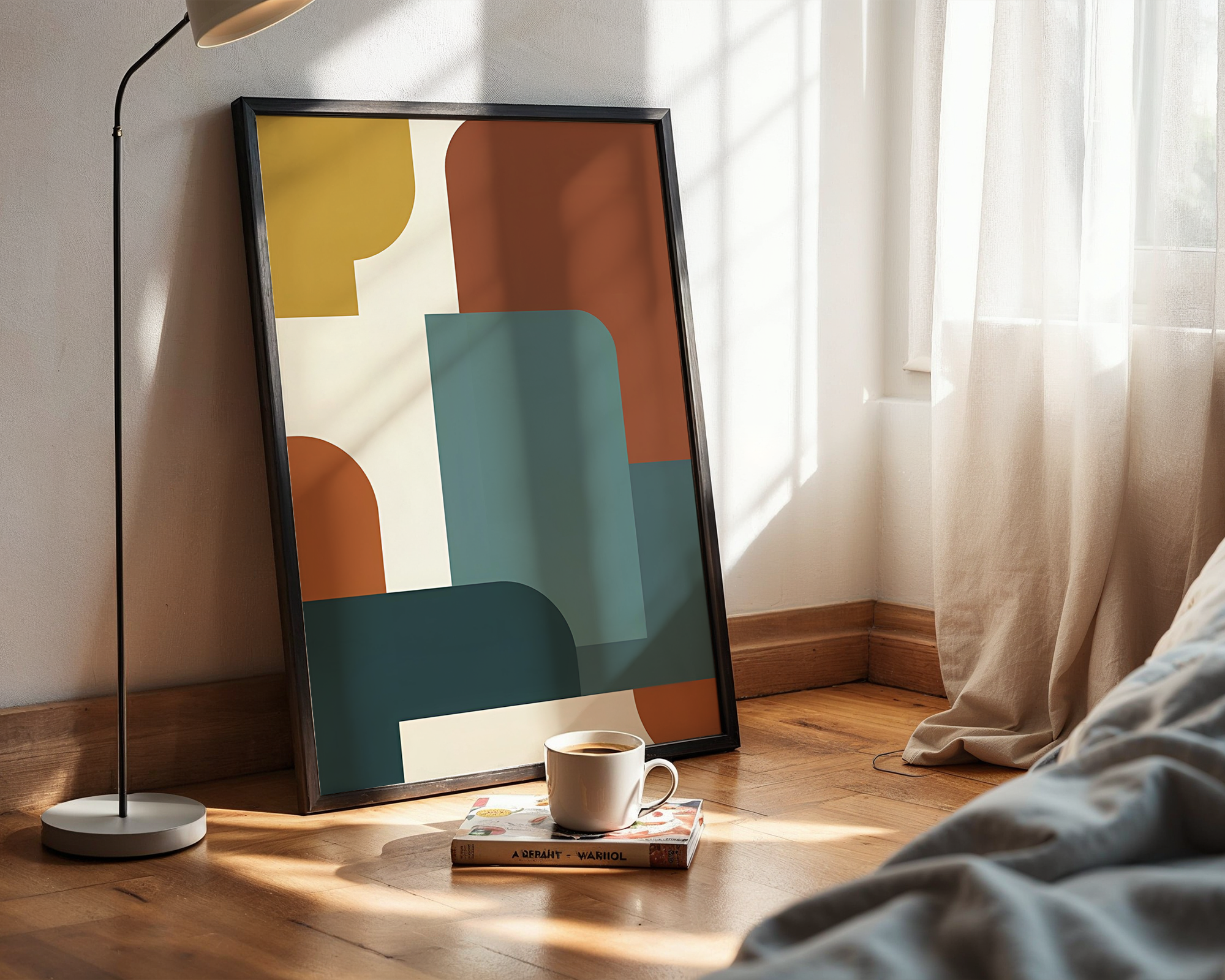 Balanced Forms – Framed Geometric Poster with Retro Color Palette