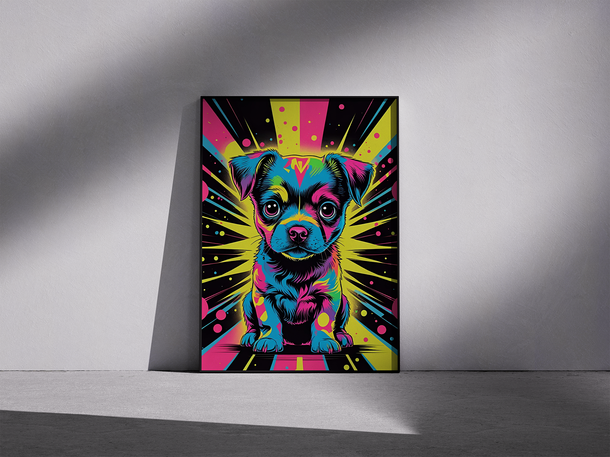 Color Shift – Psychedelic Puppy Framed Poster - Colorful Room Decor