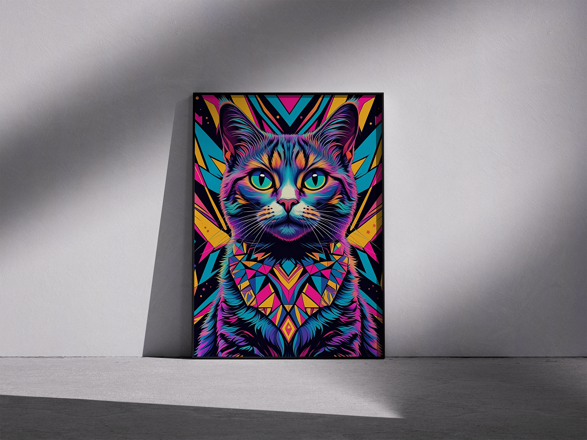 Color Shift – Psychedelic Cat Framed Poster - Colorful Room Decor