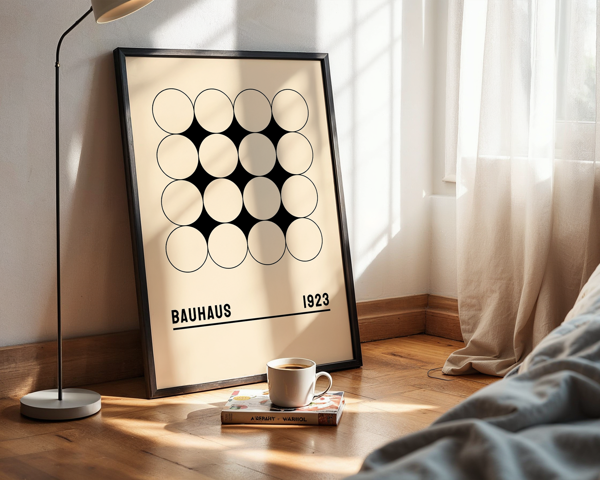 Abstract Design Poster Print – Modern Bauhaus Geometry for Interiors, Framed