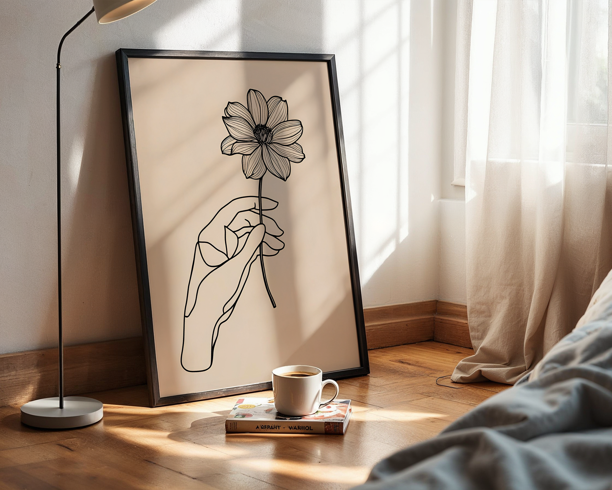 In Bloom – Delicate Minimal Hand & Flower Framed Illustration