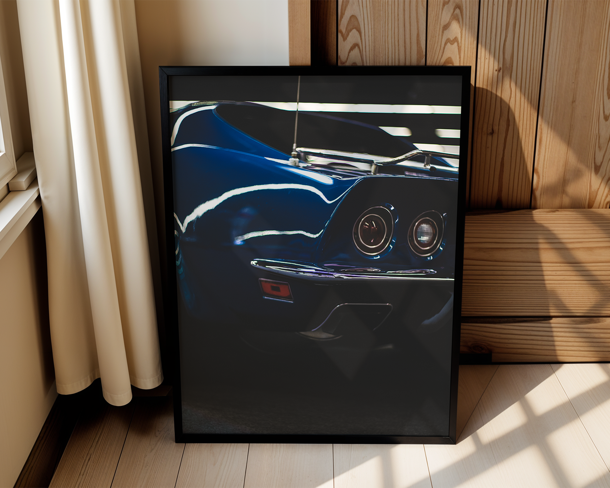 Corvette Stingray Rear View Framed Poster – Glossy Blue Classic Car Wall Art