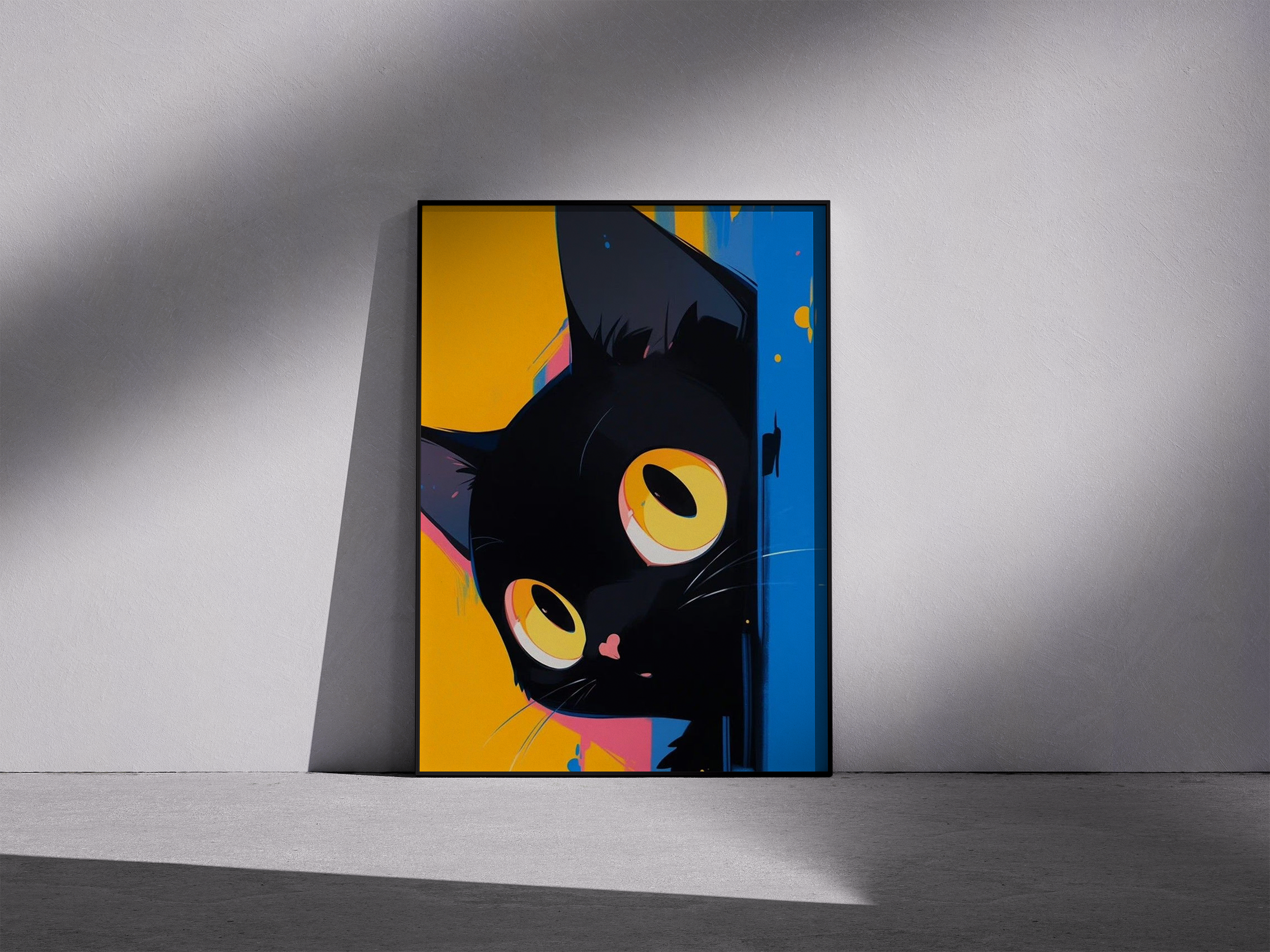 Curious Black Cat Framed Poster – Bold Pop Art for Cat Lovers & Cool Homes