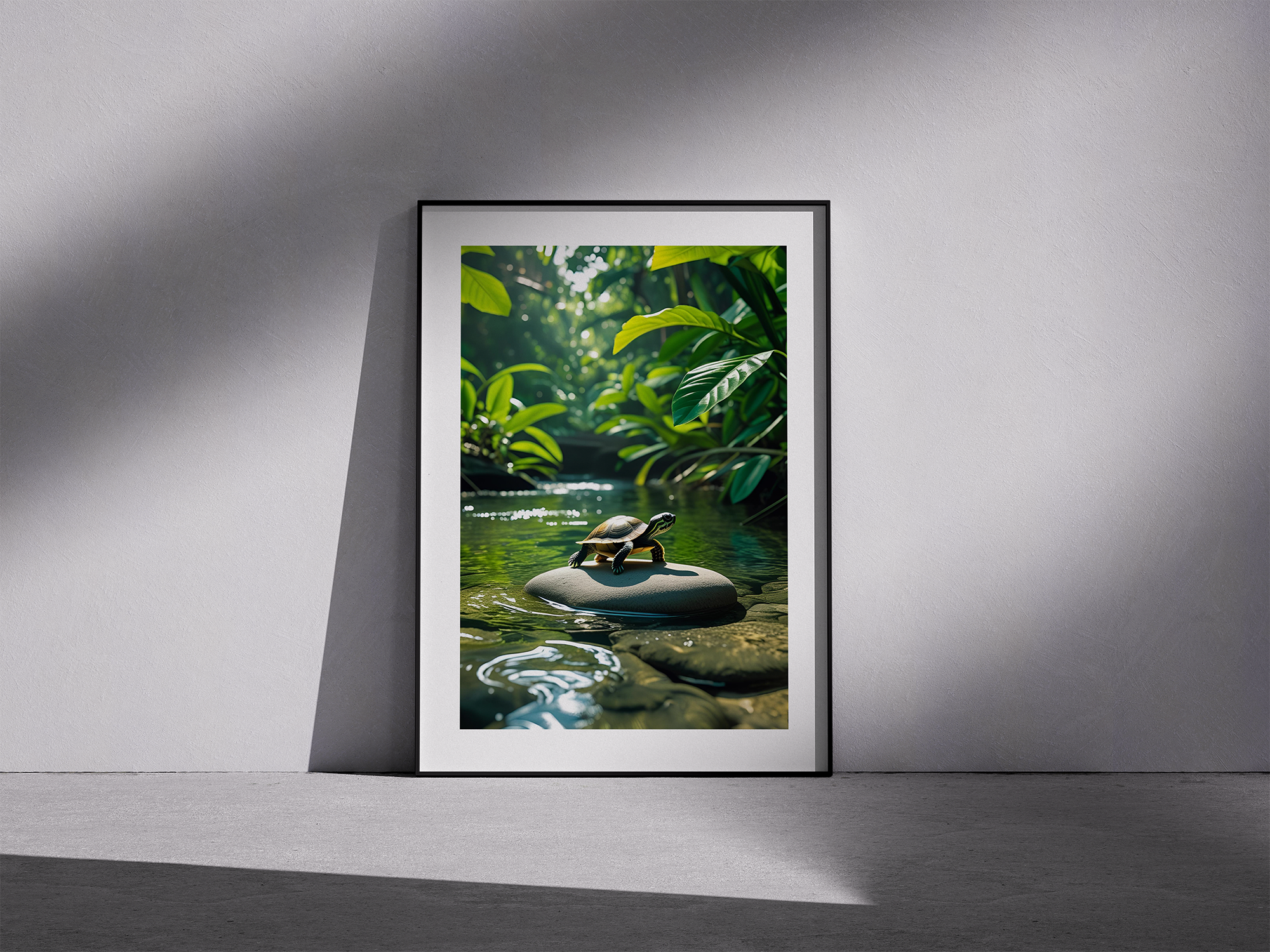 Little Journey – Turtle In Jungle Stream Framed Poster