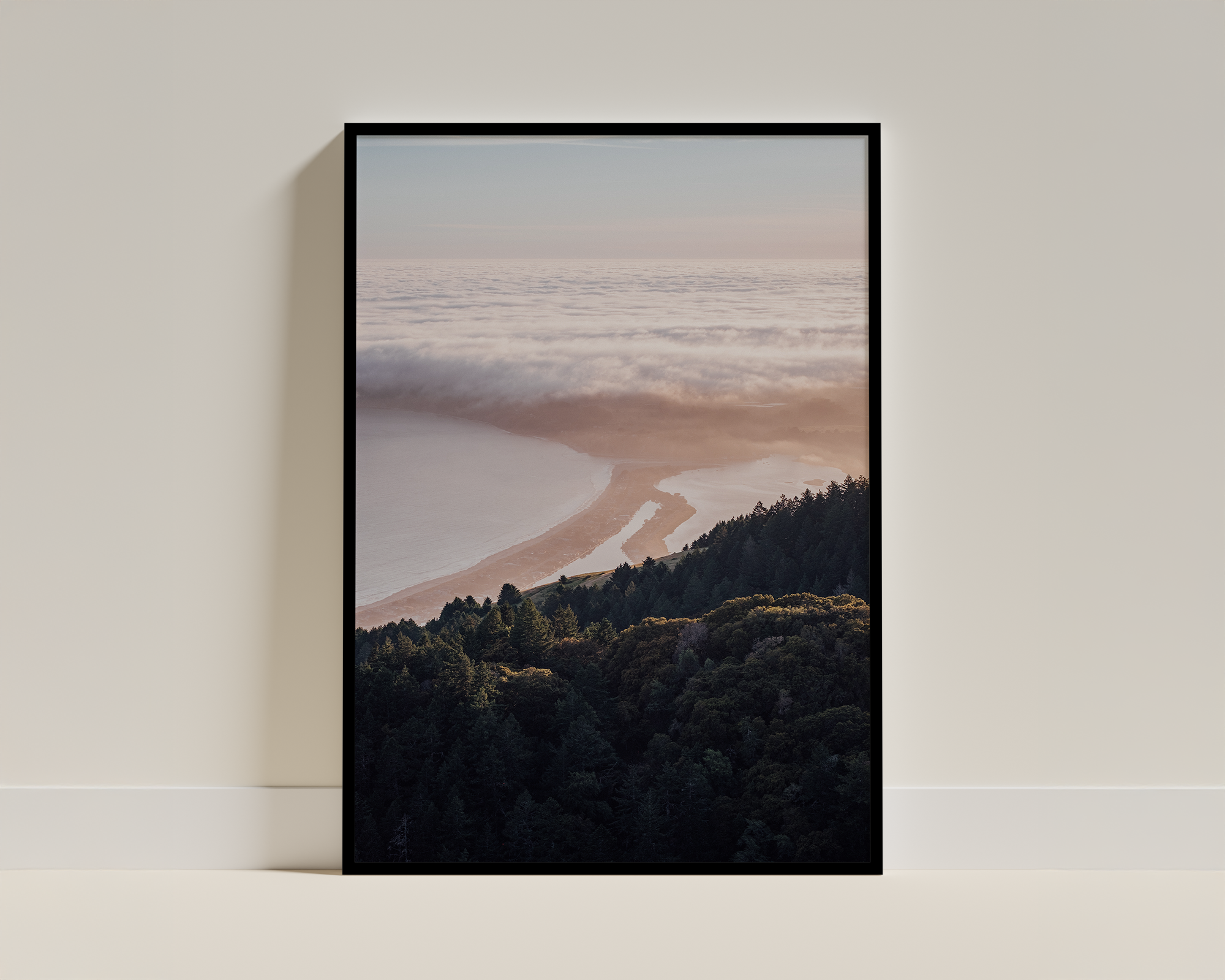 Golden Hour Coastline View – Modern Framed Art Print