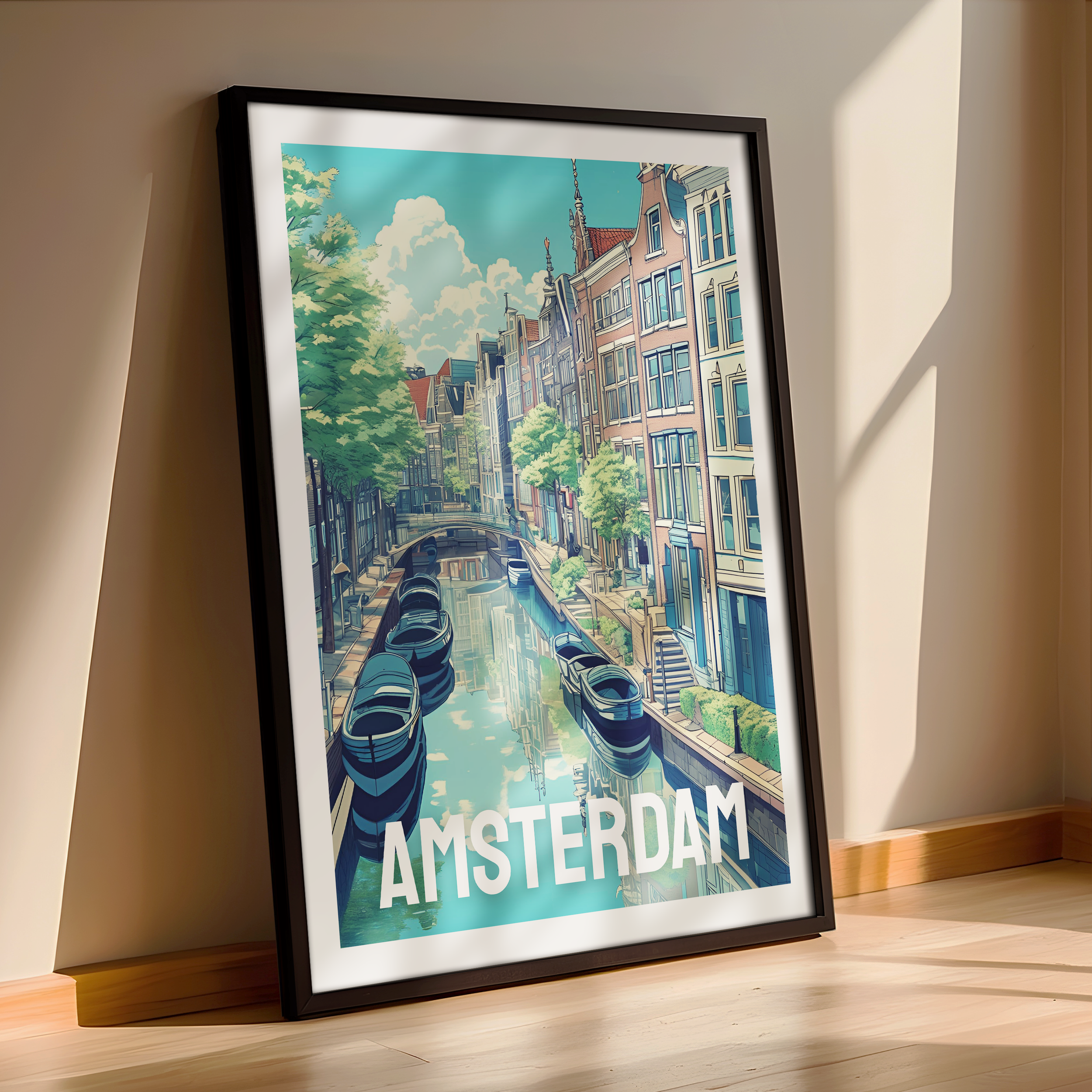 Illustrated Amsterdam Poster – A Modern Framed Print
