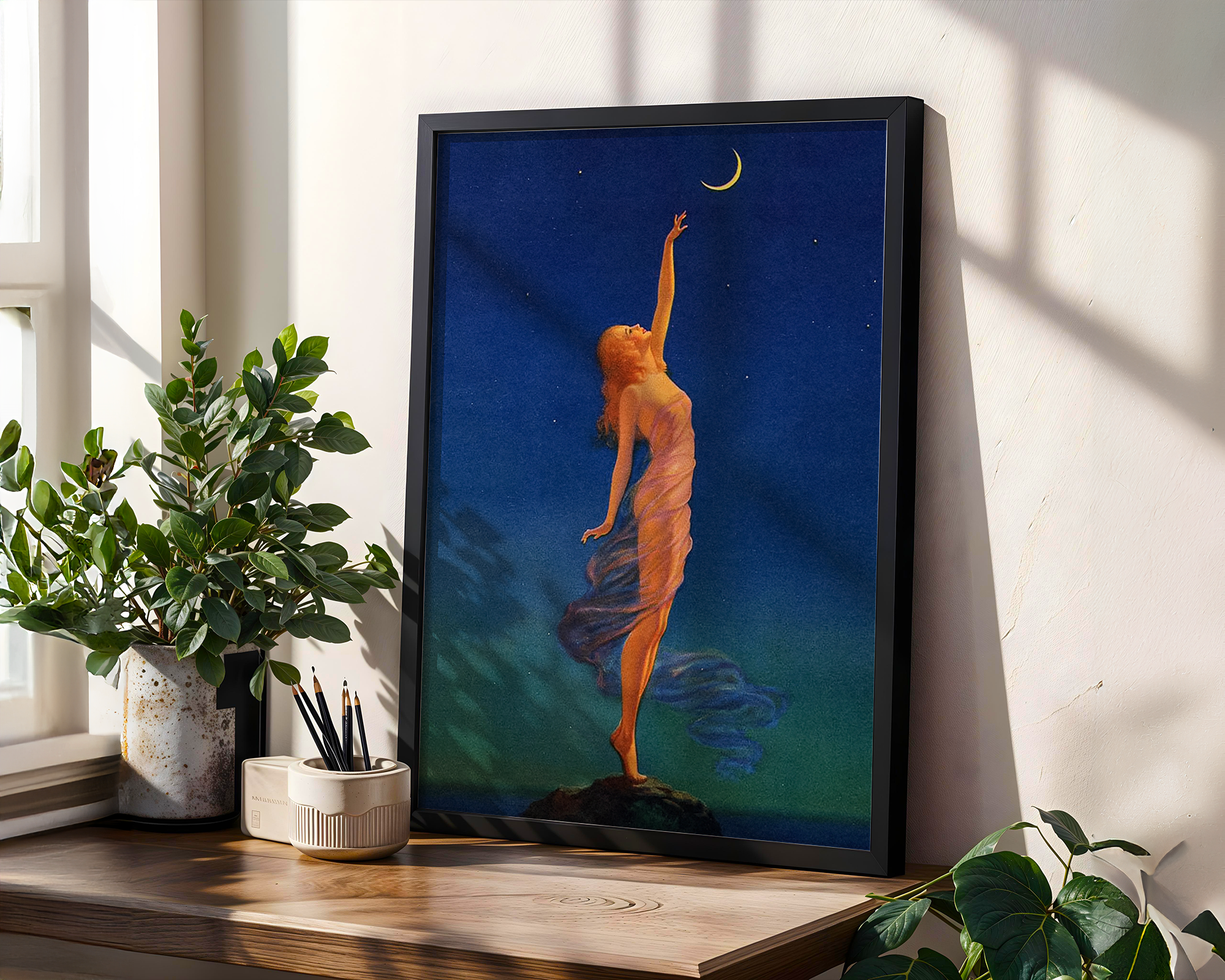 Reaching for the moon (1933) chromolithograph by Edward Mason Eggleston