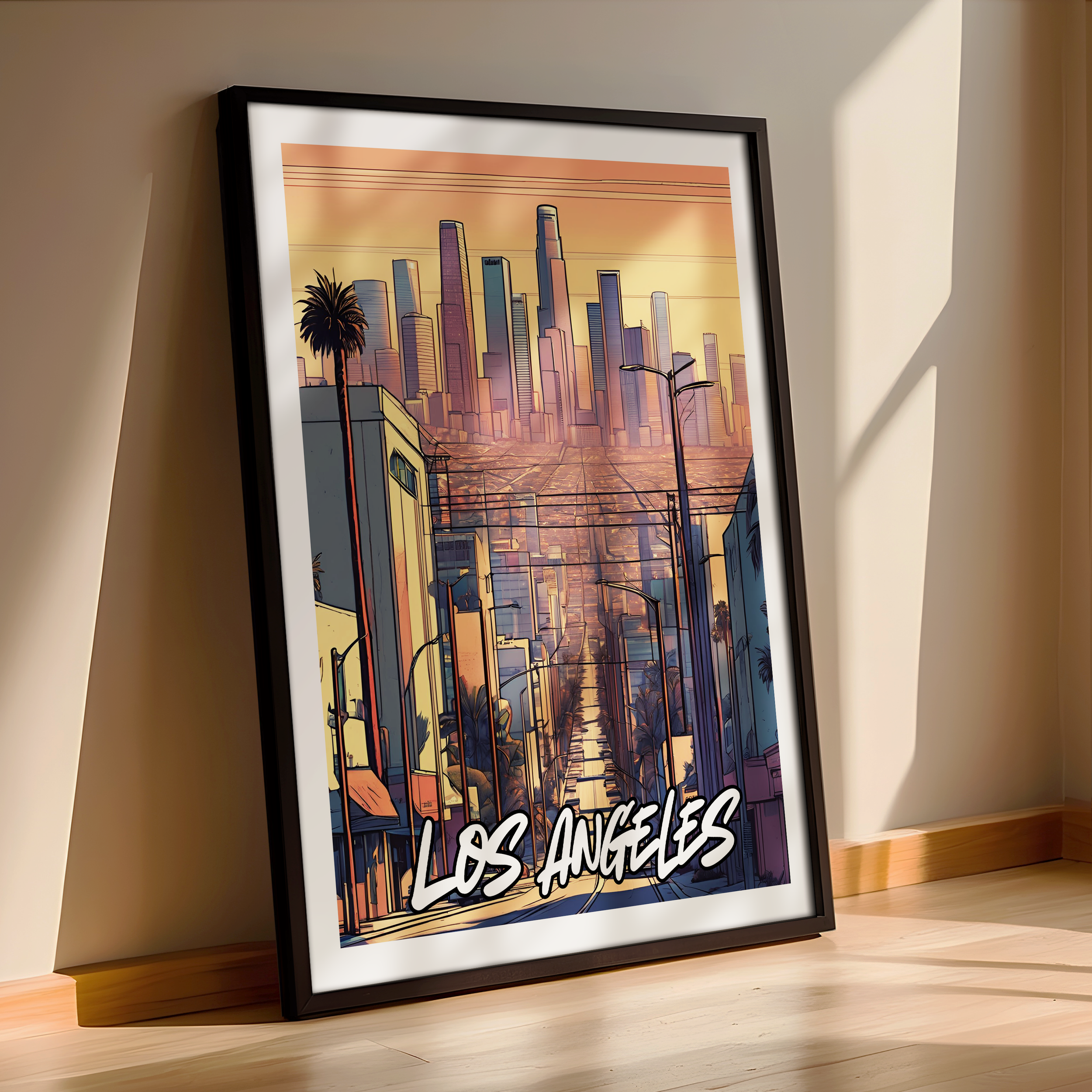 Illustrated Los Angeles Poster – A Modern Framed Print 