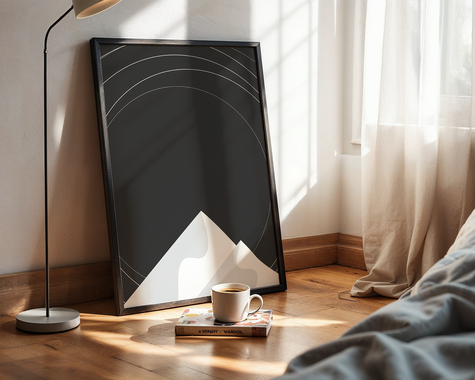 Minimalist Mountain Abstract Wall Art – Framed Black & White Geometric Poster