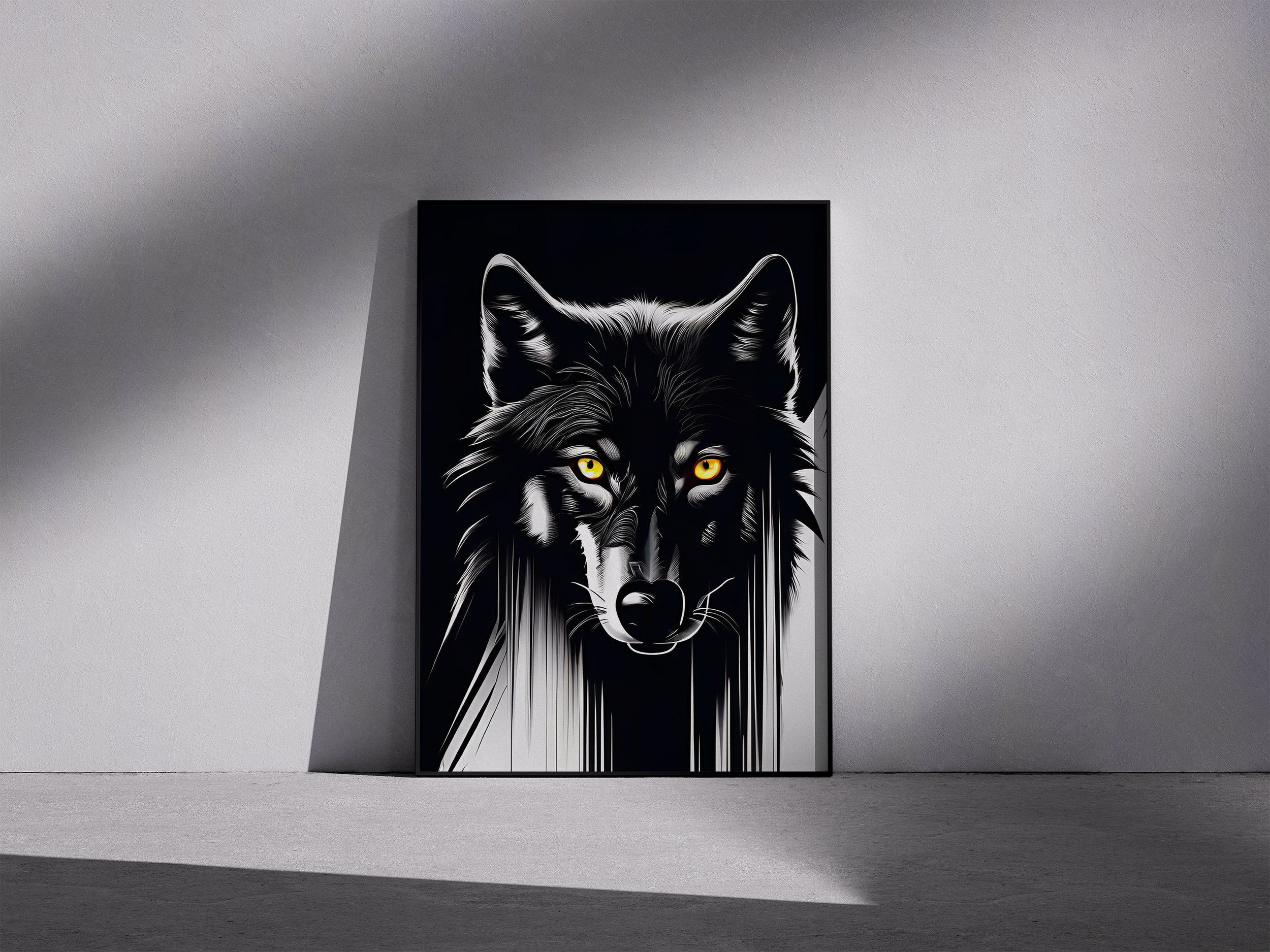 Eyes of the Alpha - Modern Wolf Illustration – Black and White Animal Print