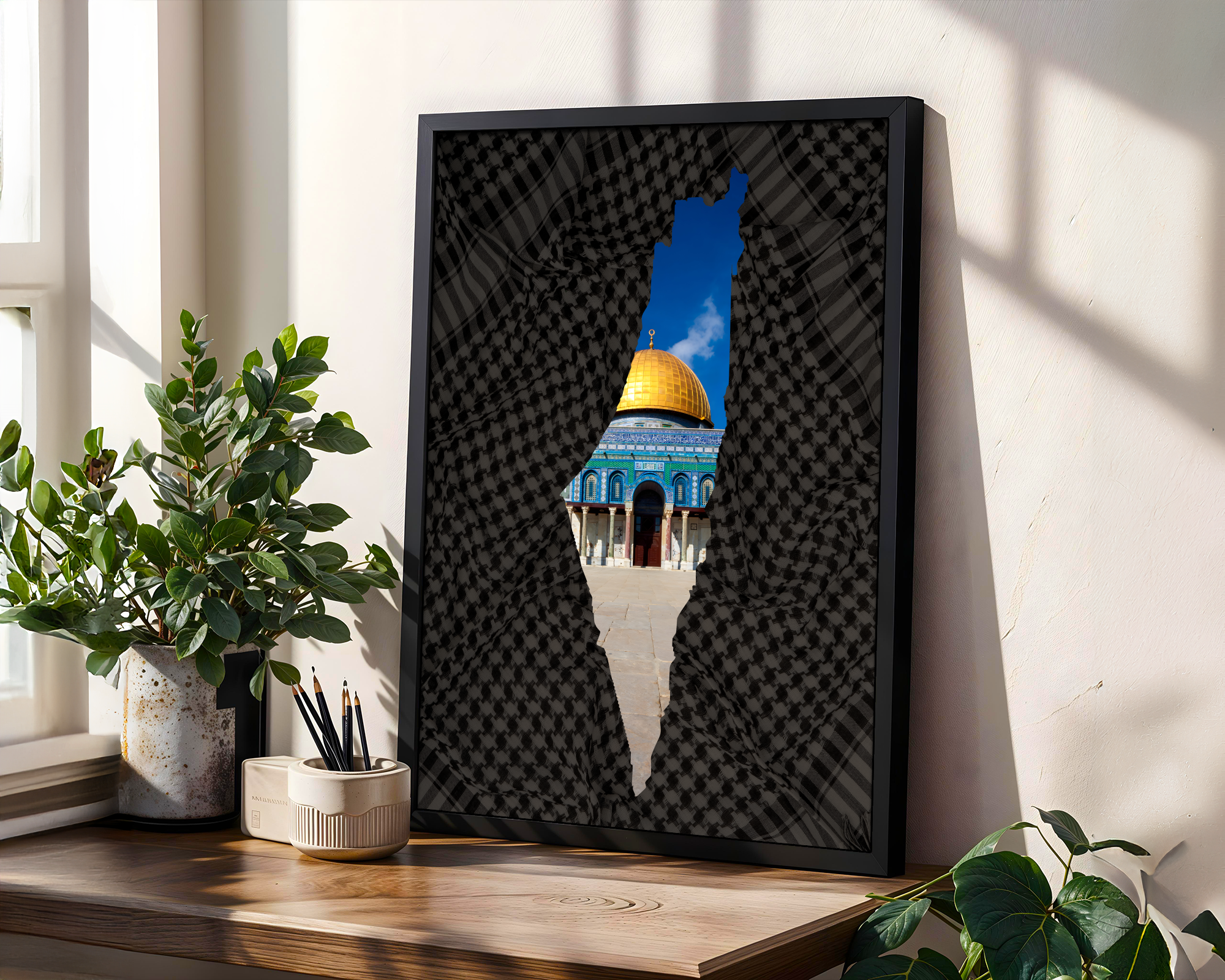The Heart of Palestine – Dome of the Rock Keffiyeh Map Wall Art