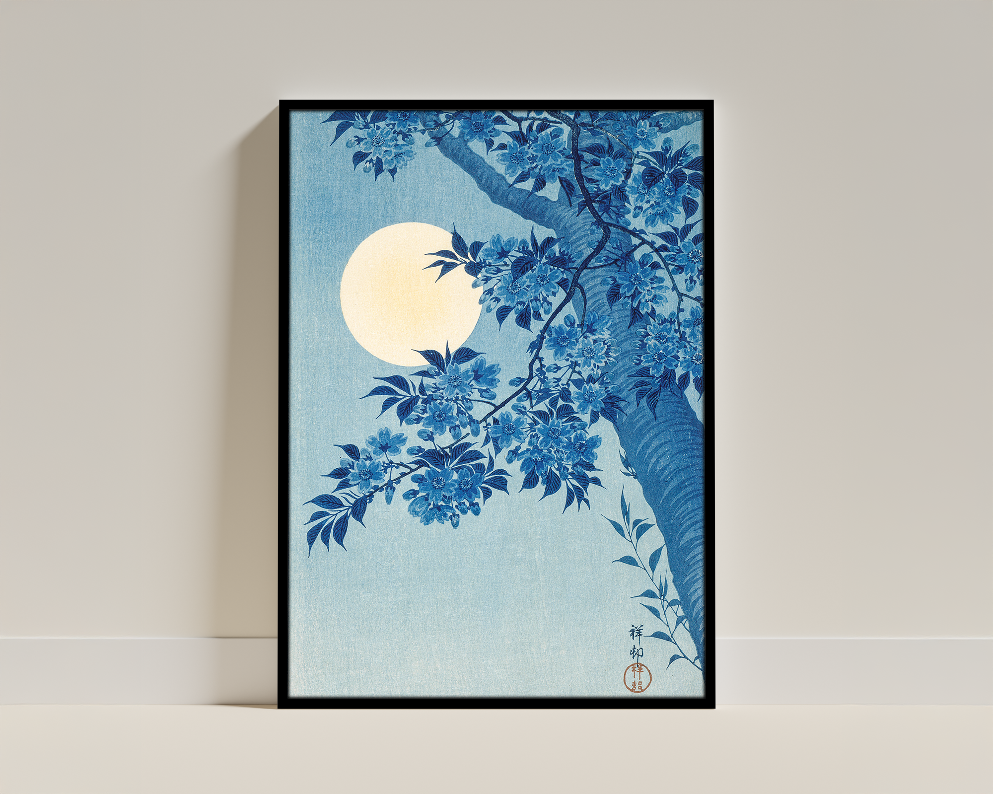 Blossoming Cherry Under Moonlight – Ohara Koson (1932) Framed Print