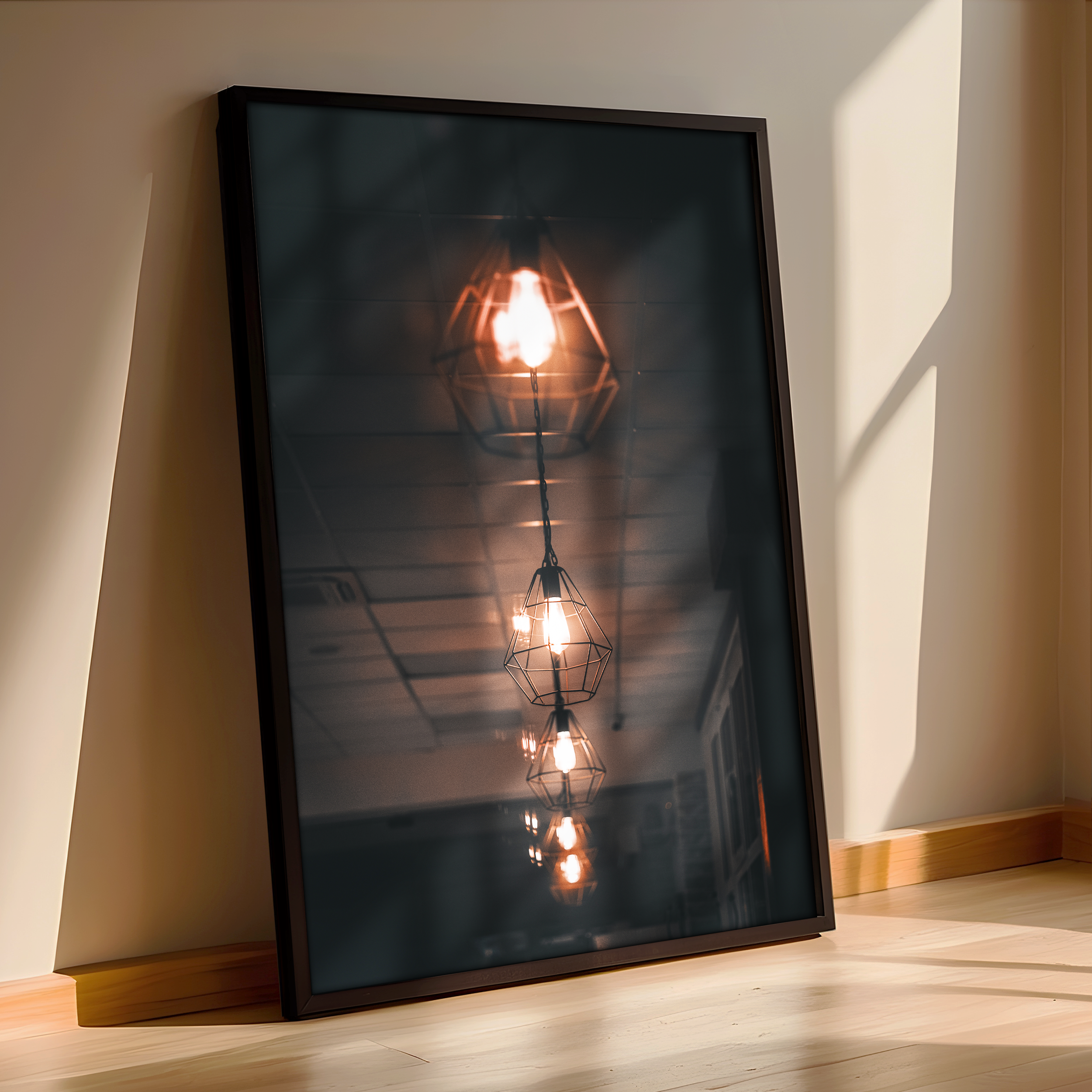 Café Lights at Dusk - A Soft Glow in the Stillness - Framed Poster