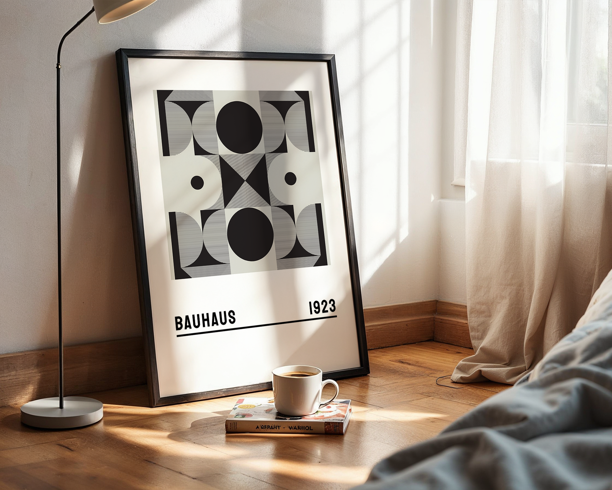 Abstract Balance Wall Poster – Bauhaus Design in Modern Form, Framed Print