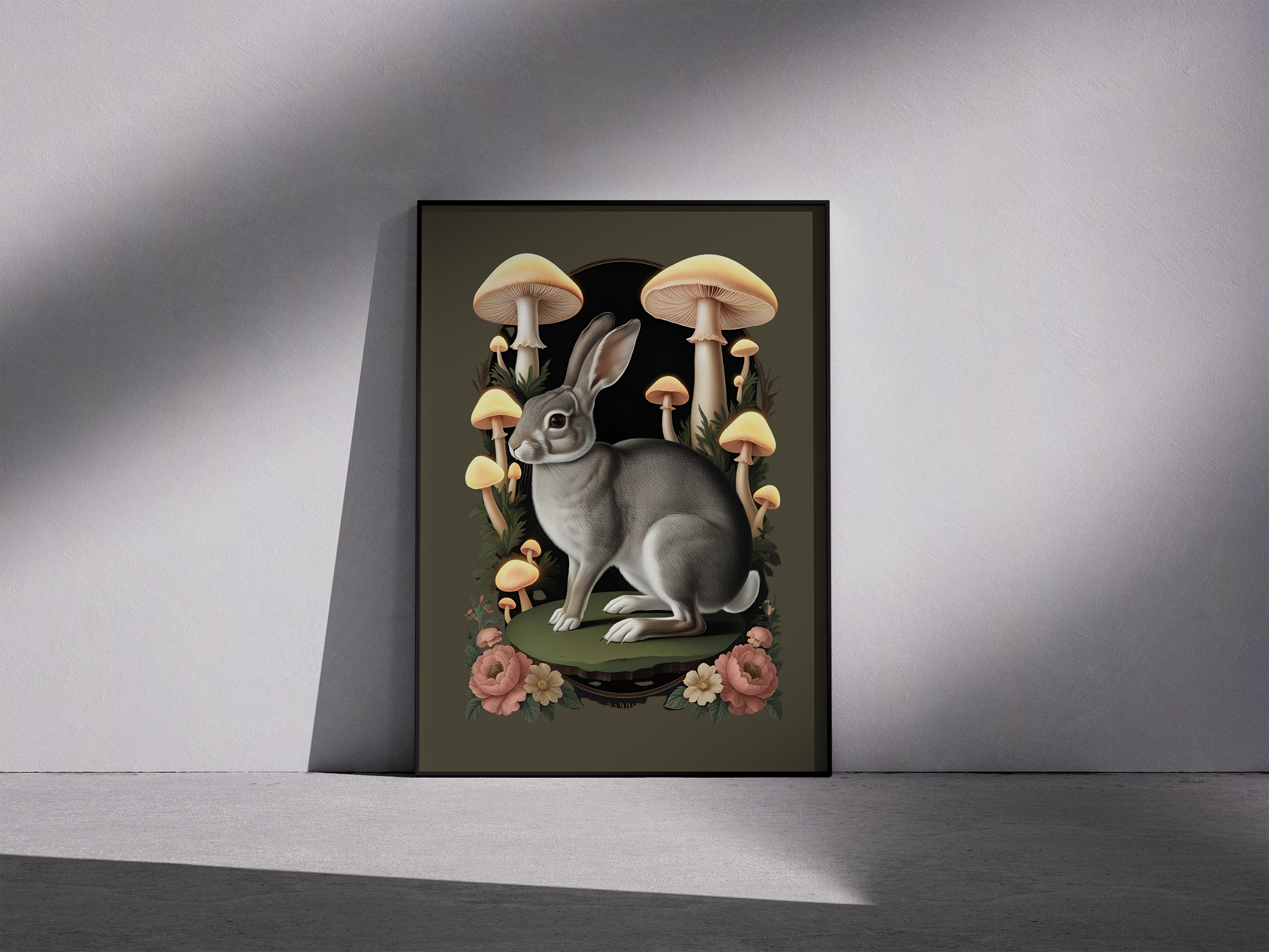 The Forest Familiar - Woodland Bunny Print – Vintage Style Rabbit with Mushrooms