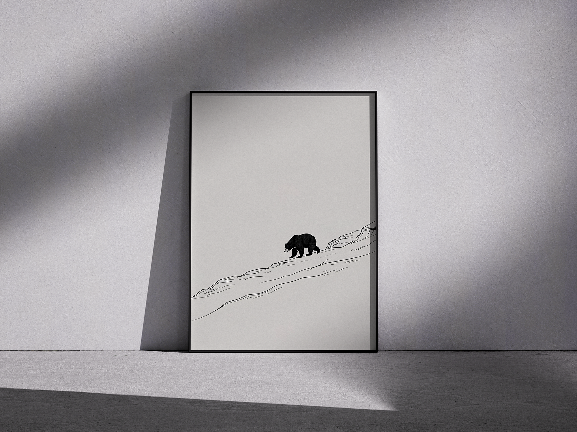 Wild Lines – Bear in Mountains Framed Illustration For Minimalistic Decor