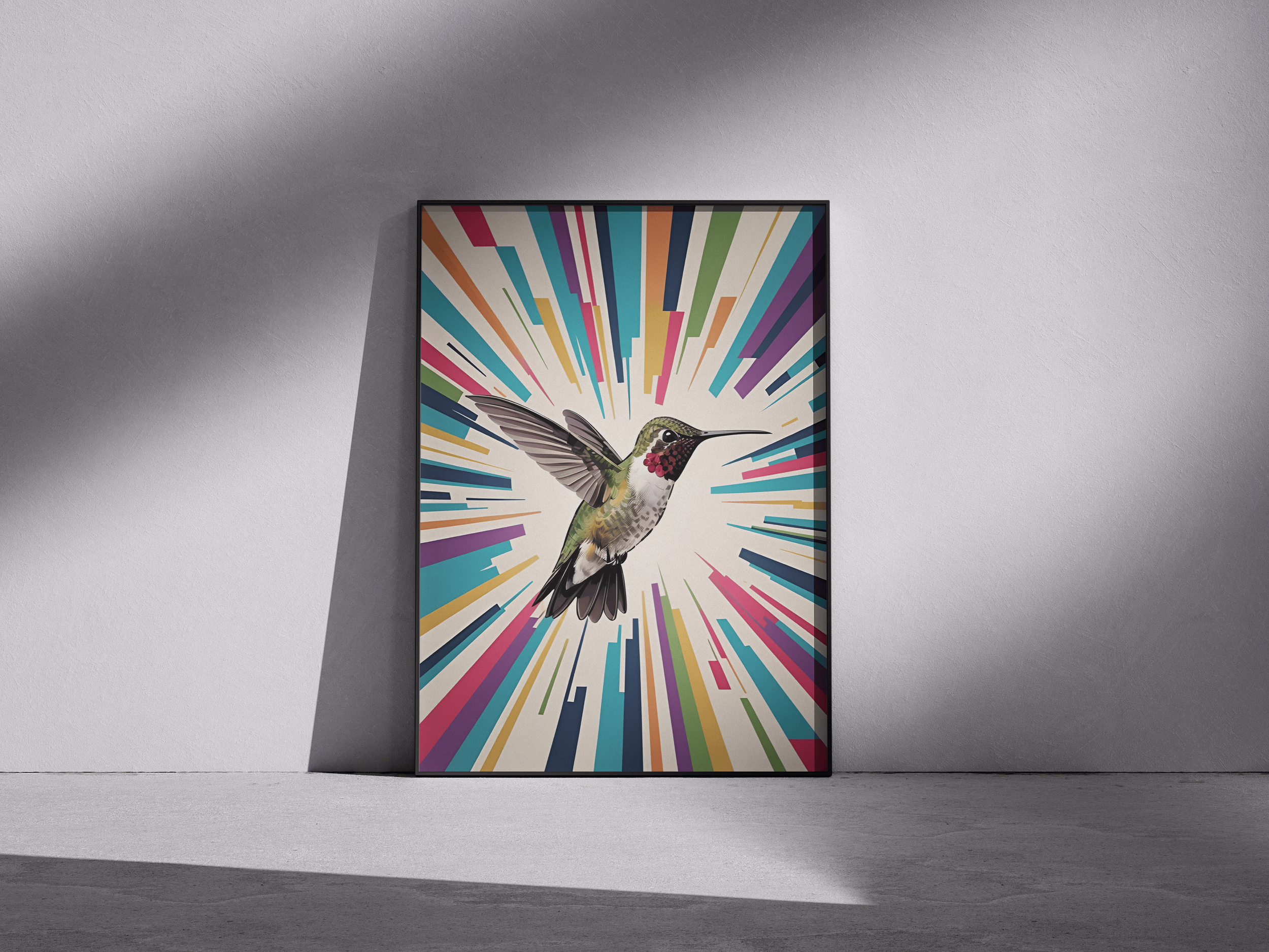 Color Surge - Flying Hummingbird Art – Retro Pop Style
