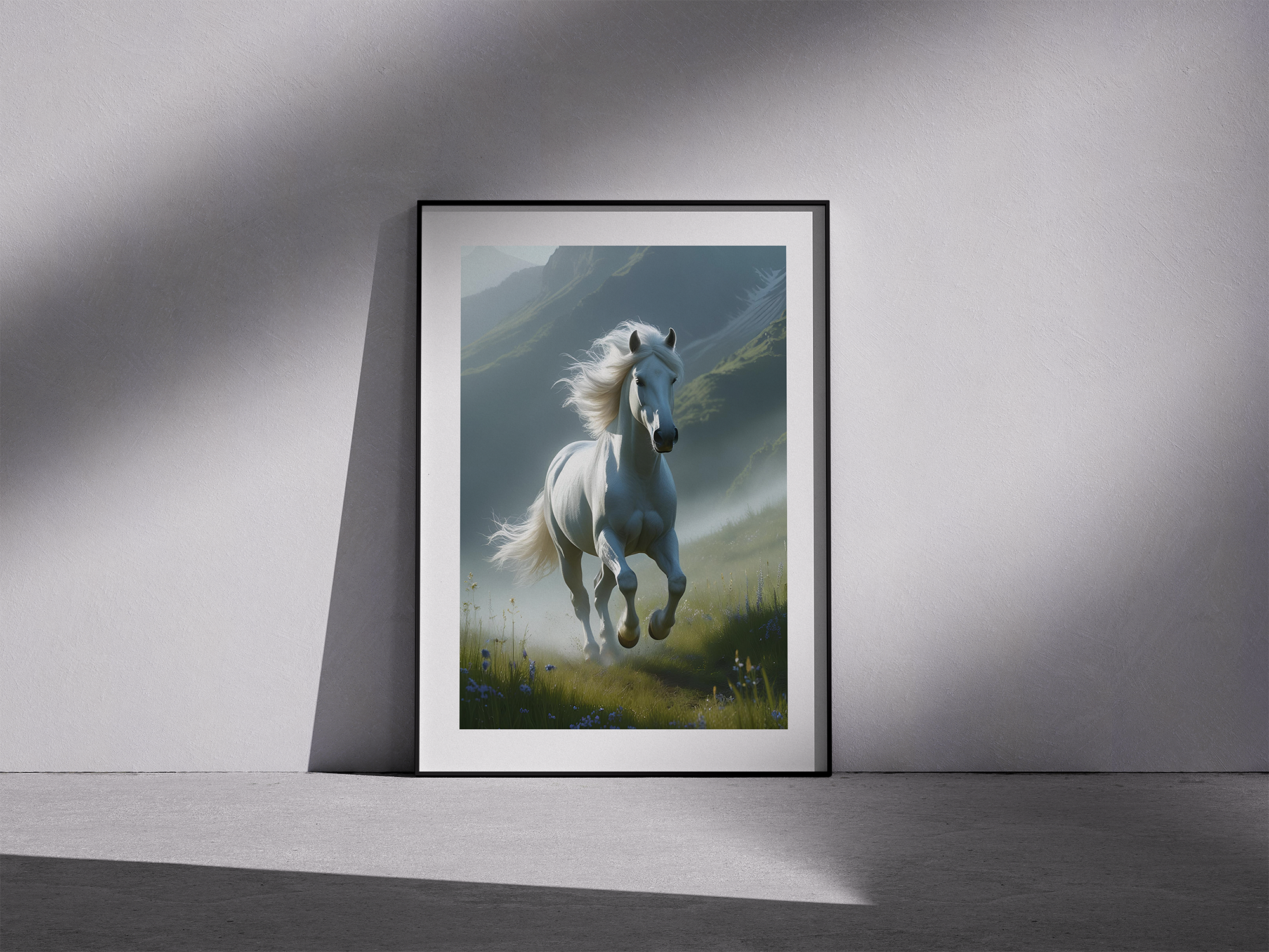 Whispers of the Wild – Ethereal White Horse Framed Poster