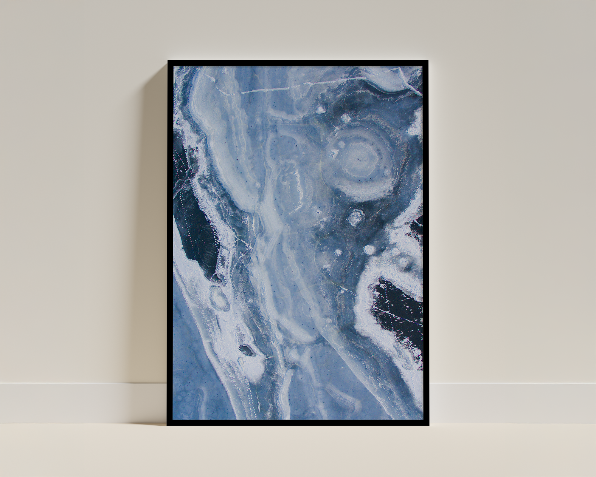 Abstract Blue Geode Wall Art – Modern Framed Poster, Natural Crystal Texture Print
