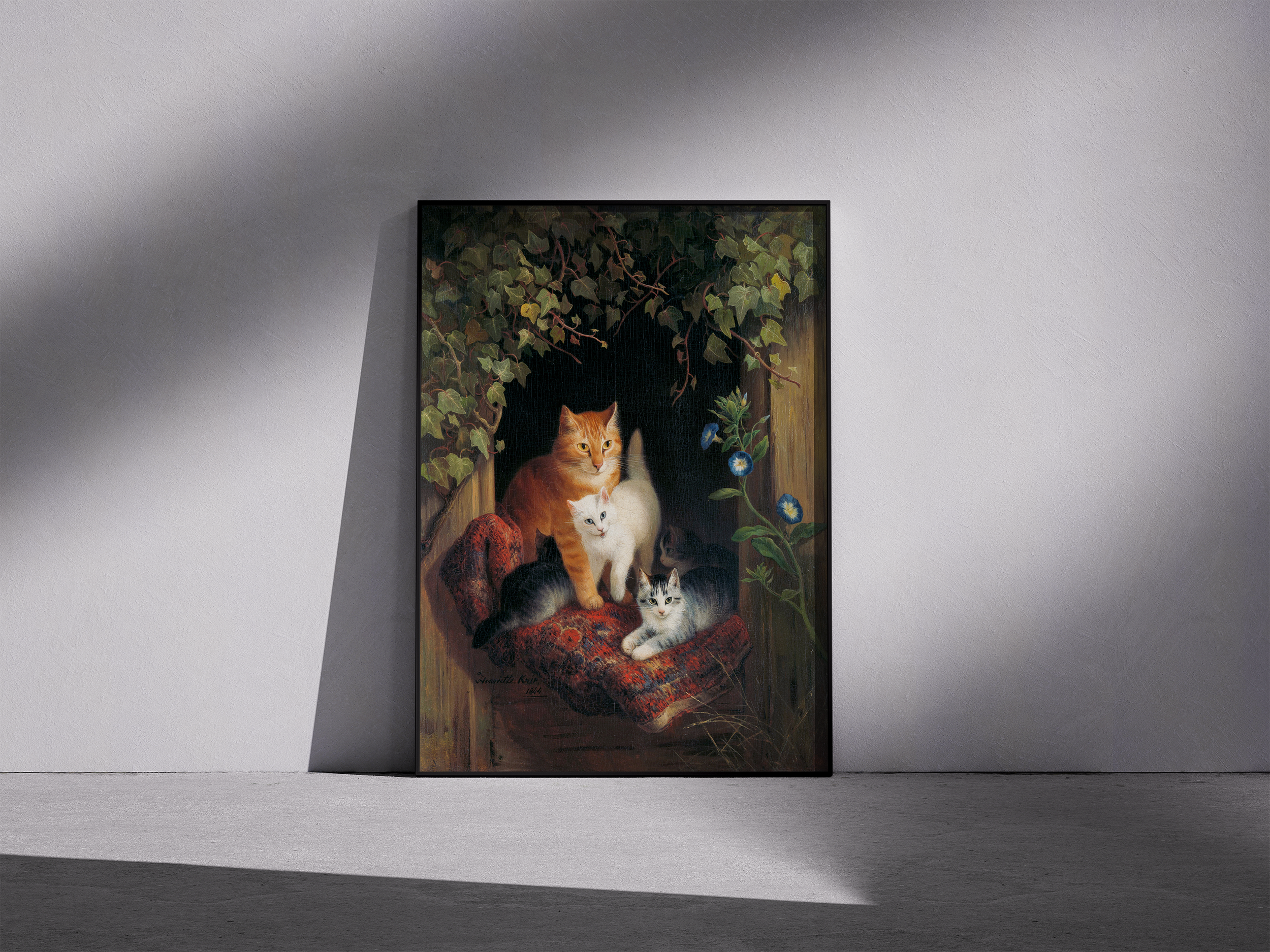 Framed Cat with Kittens (1844) painting by Henriëtte Ronner