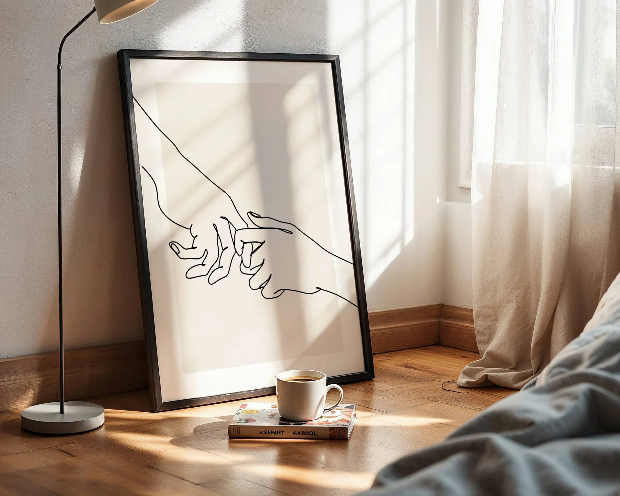 Hold Me Close – Minimalist Couple Line Art Framed Print