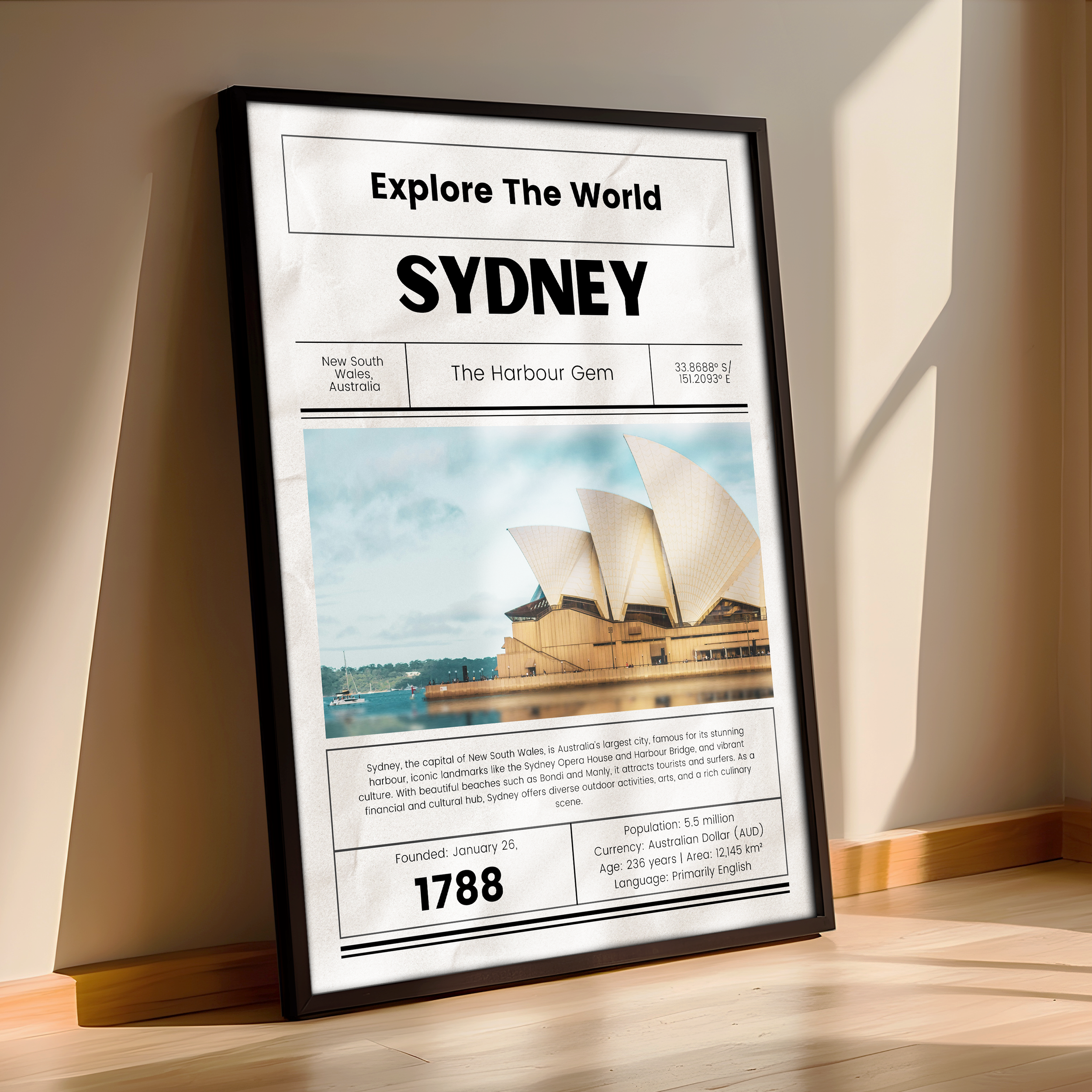 Framed Sydney Poster - Timeless City Wall Art - Aesthetic Poster