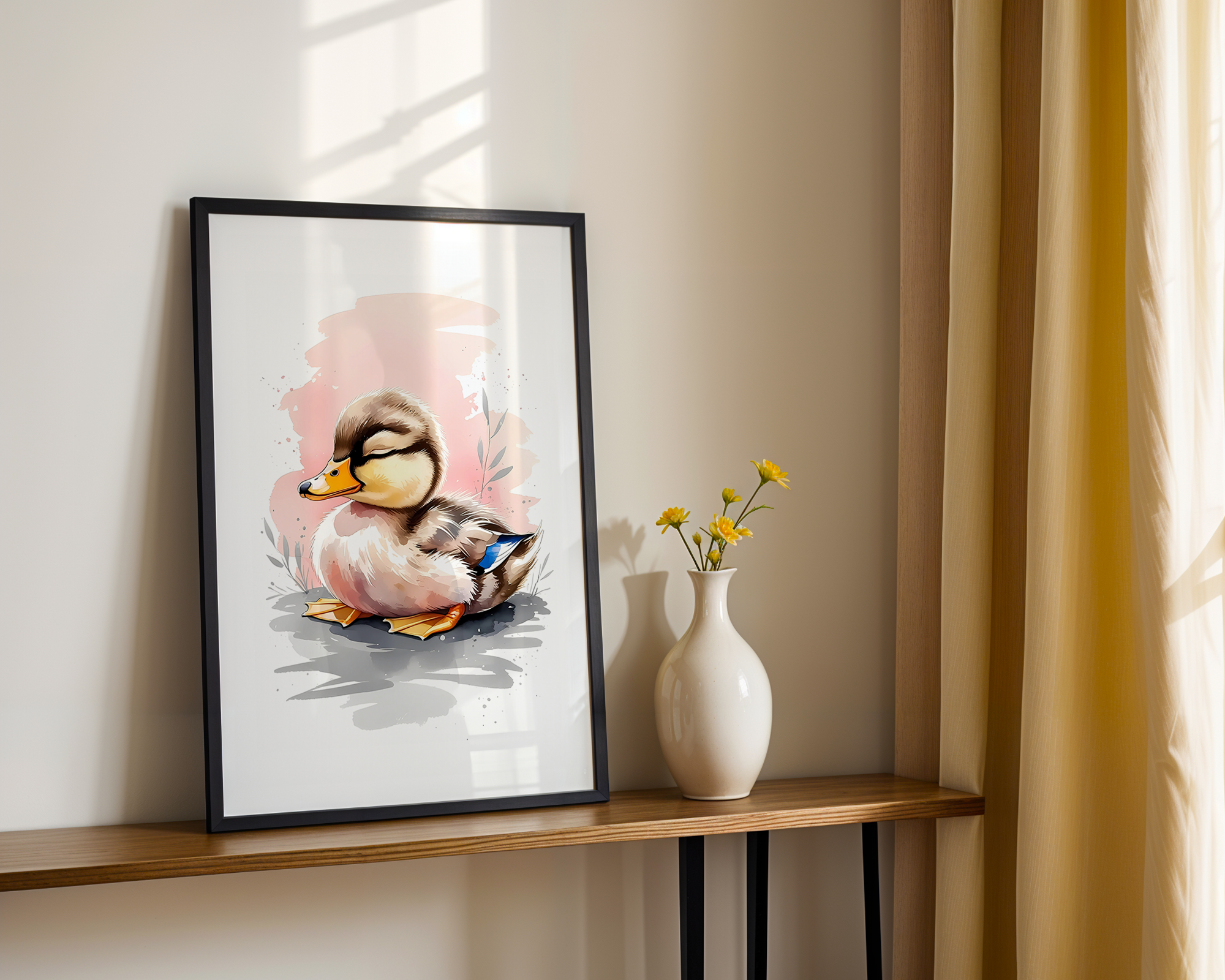 Gentle Love - Watercolor Style Print - Baby Duck Framed Poster