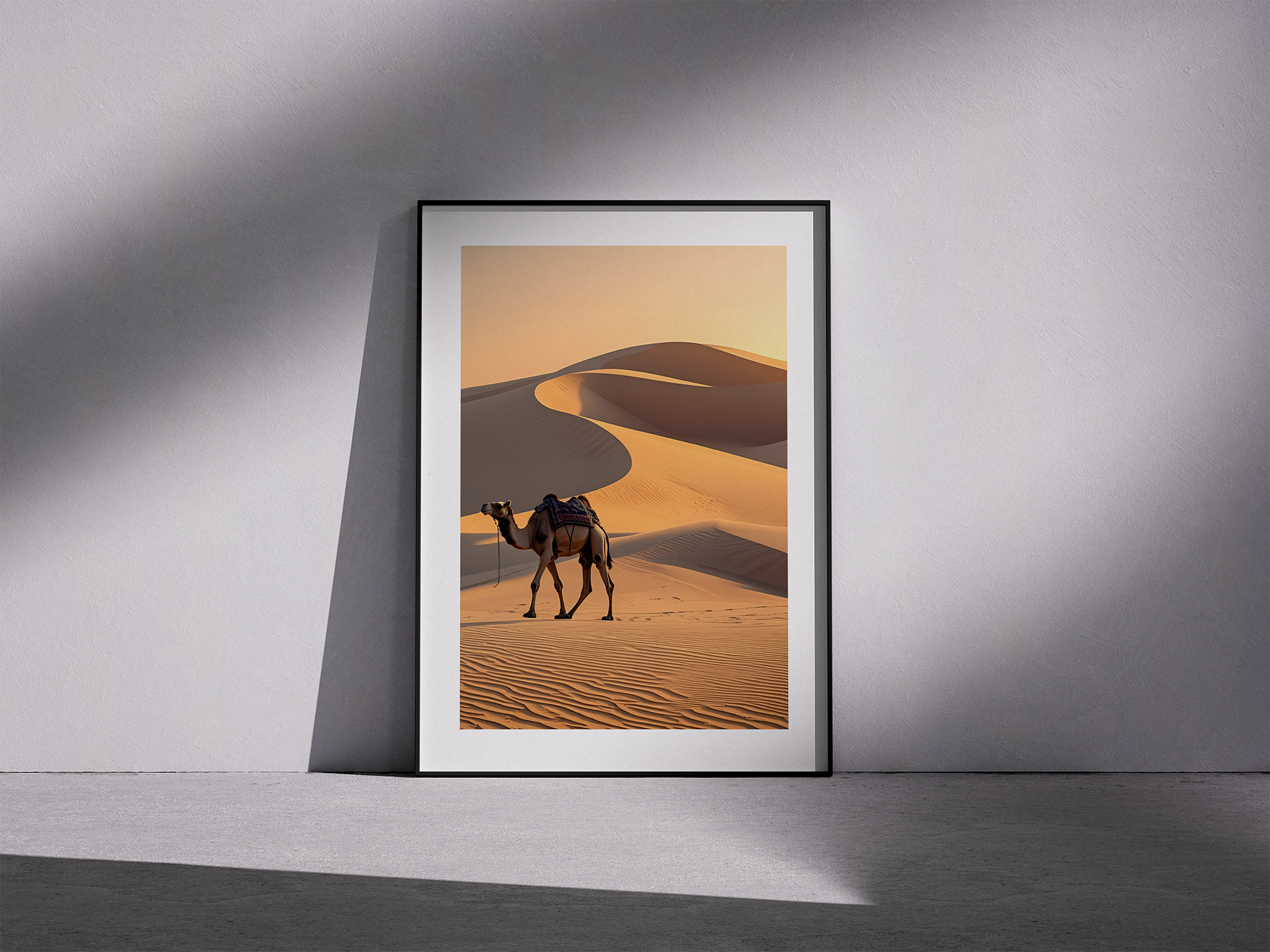 Dune Wanderer – Minimal Camel Framed Poster with Warm Tones