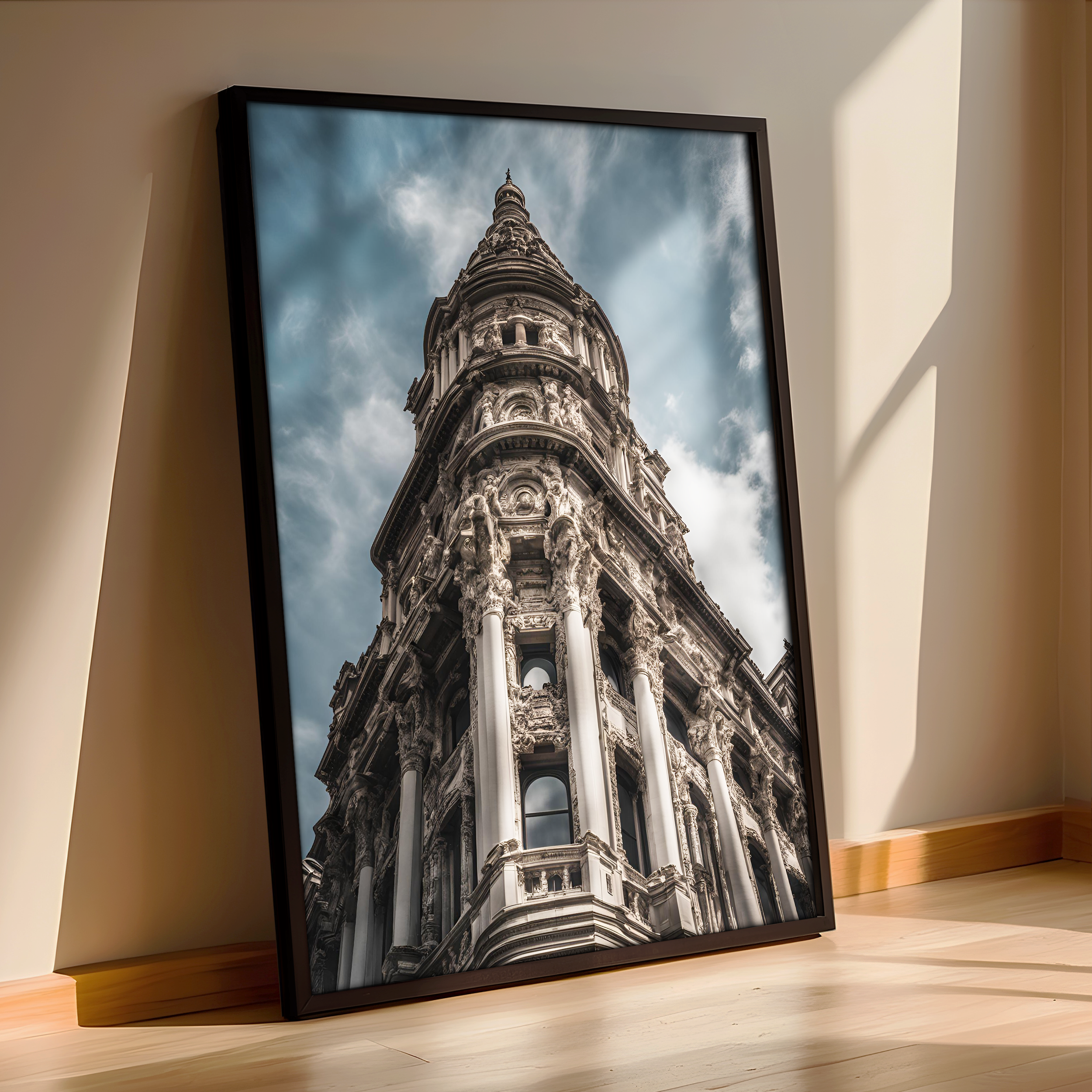 Culpted Elegance – Framed Poster Of A Classical European Building Wall Décor