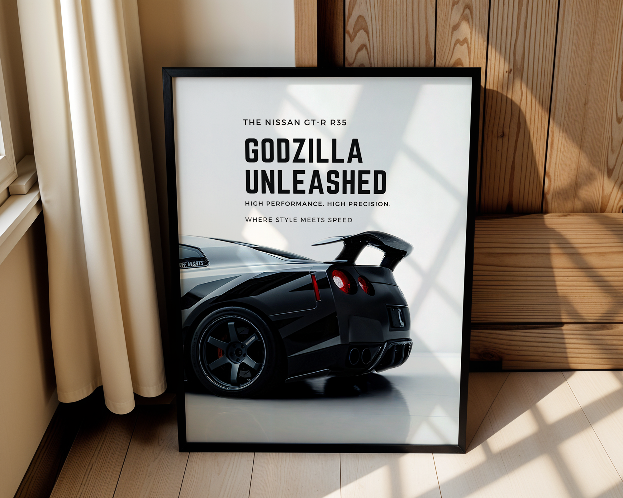 Nissan GT-R R35 – Godzilla Unleashed – Modern Framed Automotive Poster