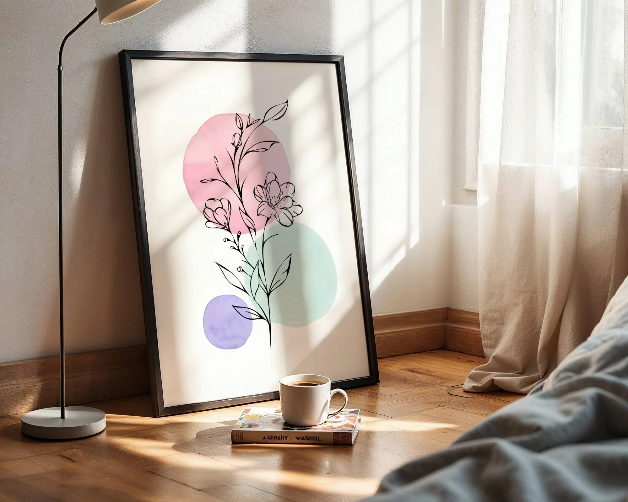 Pastel Floral Harmony Minimalist Botanical Framed Art