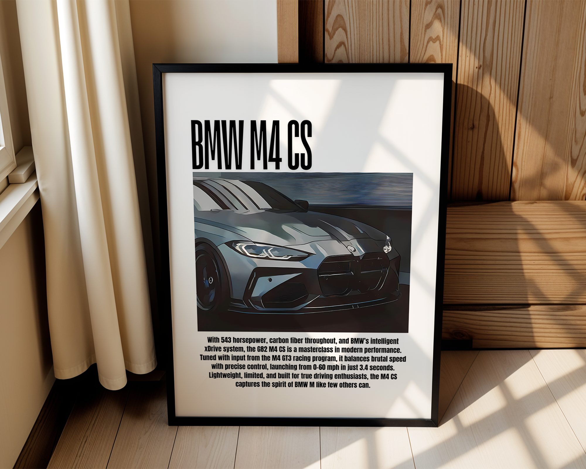 BMW M4 CS Poster – Framed Sports Car Wall Art for Auto Enthusiasts