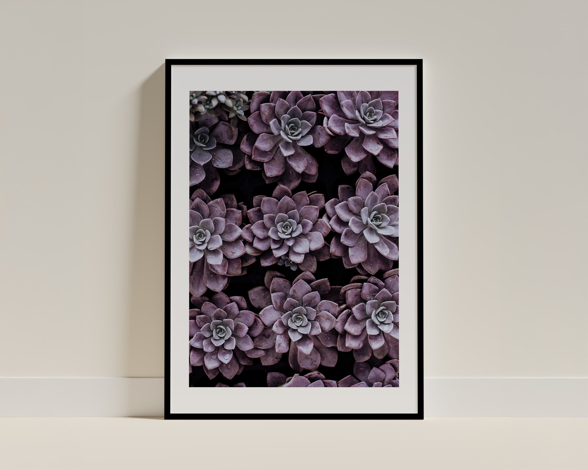 Framed Succulent Wall Art – Soft Purple Botanical Print for Calm Decor