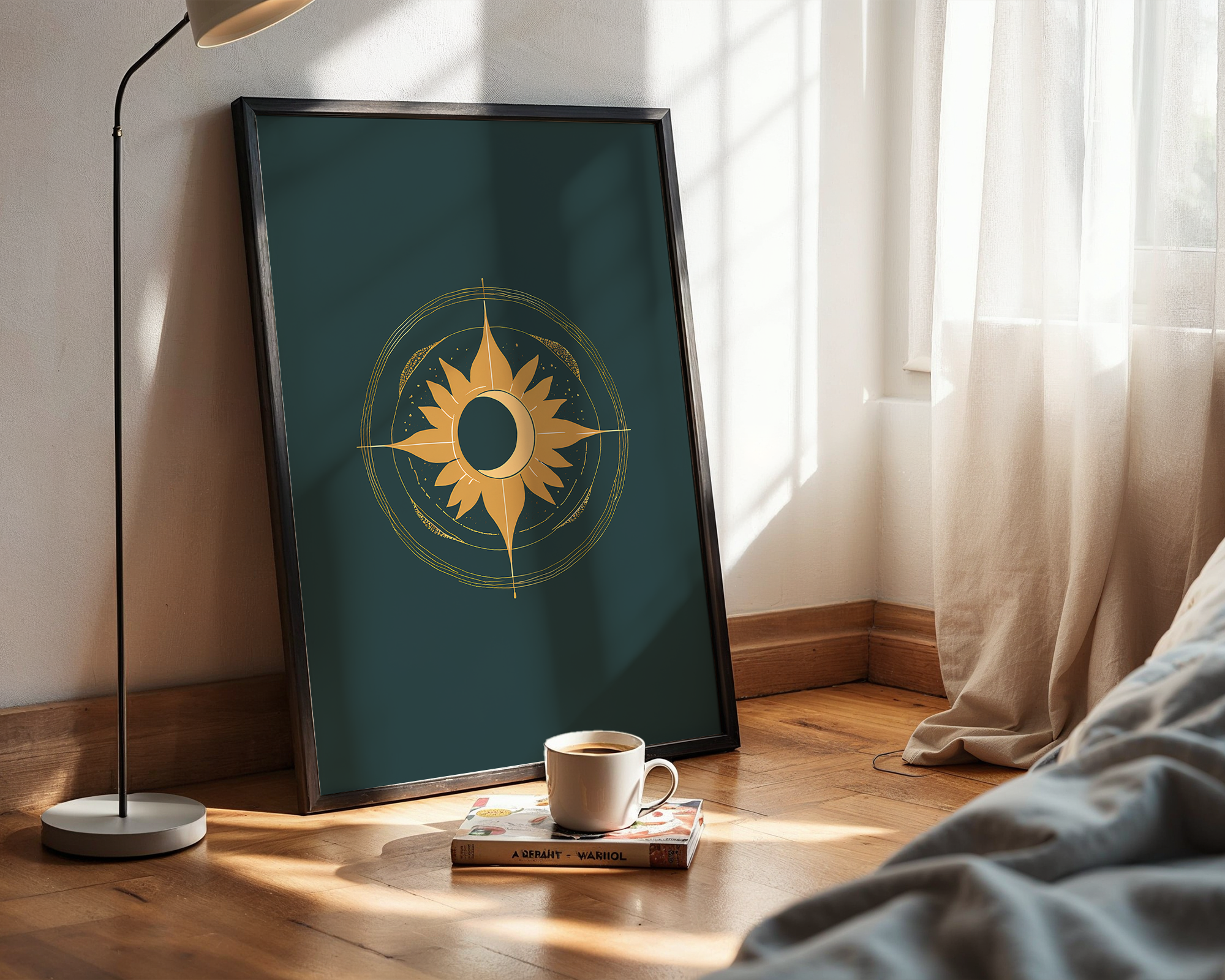 Sacred Cycle – Modern Mystic Sun & Moon - Spiritual Celestial Framed Design